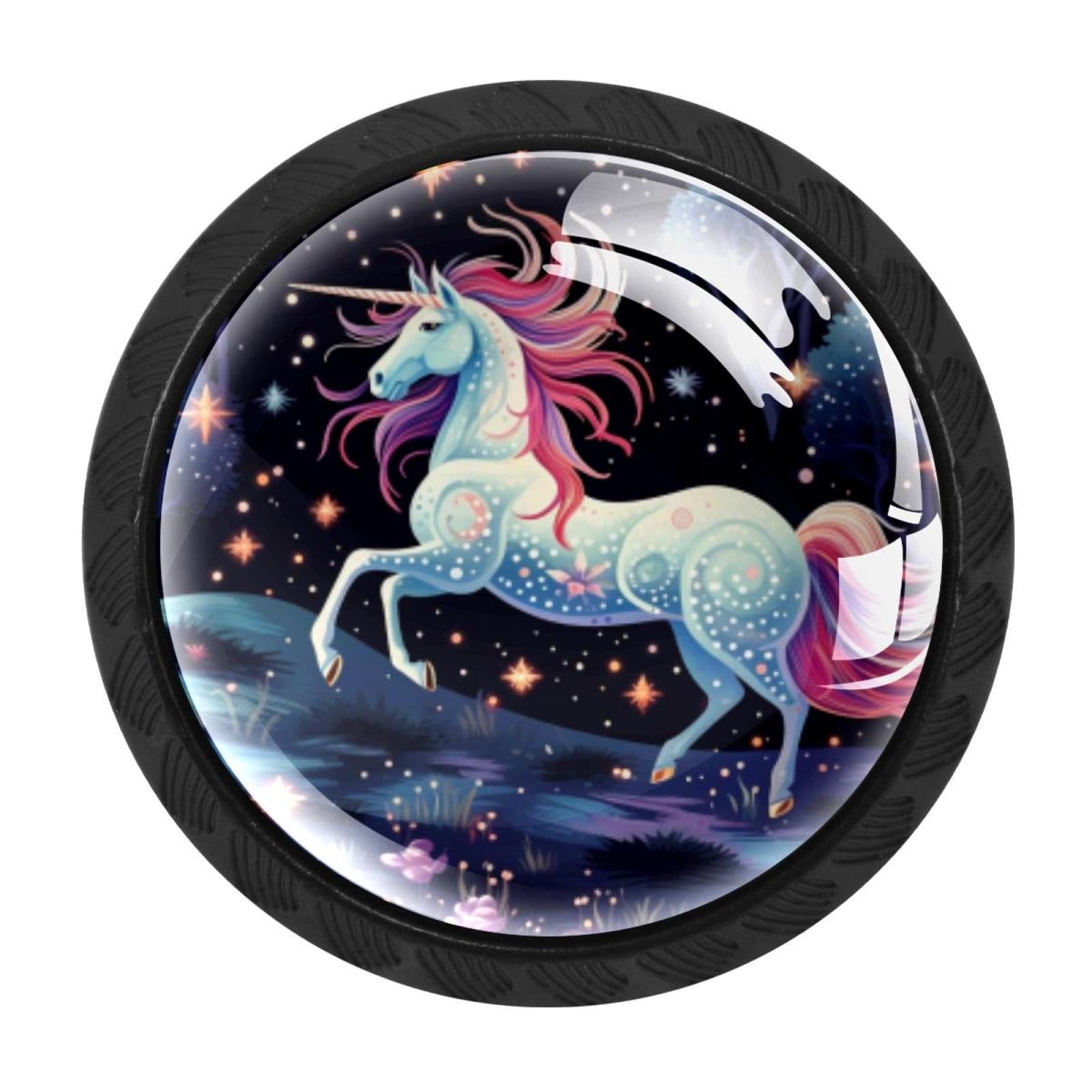 Chenzzzz Multicolored 08 4 Pieces Starry Unicorn Drawer Knobs, 35Mm Black Kitchen Cabinet Knobs, Drawer Pulls And Knobs, Glass Cabinet Hardware Single Hole Knob For Cabinets And Drawers Round
