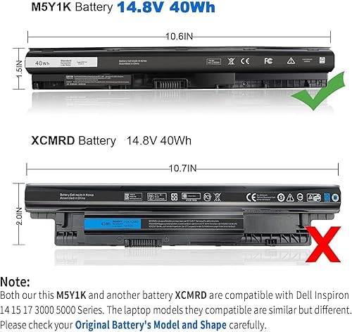 Miniatura 5 de Batería portátil M5Y1K de 14.8 V y 40 Wh para Dell Inspiron 15 5000 3000 Series 5559 5566 5558 17 5758 5759 5755 5551 3552 3558 14 3451 3452 5458
