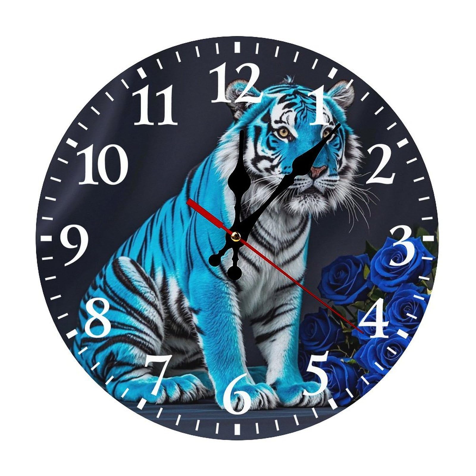 Horloge murale ronde 30cm tigre rose bleue au design moderne à piles
