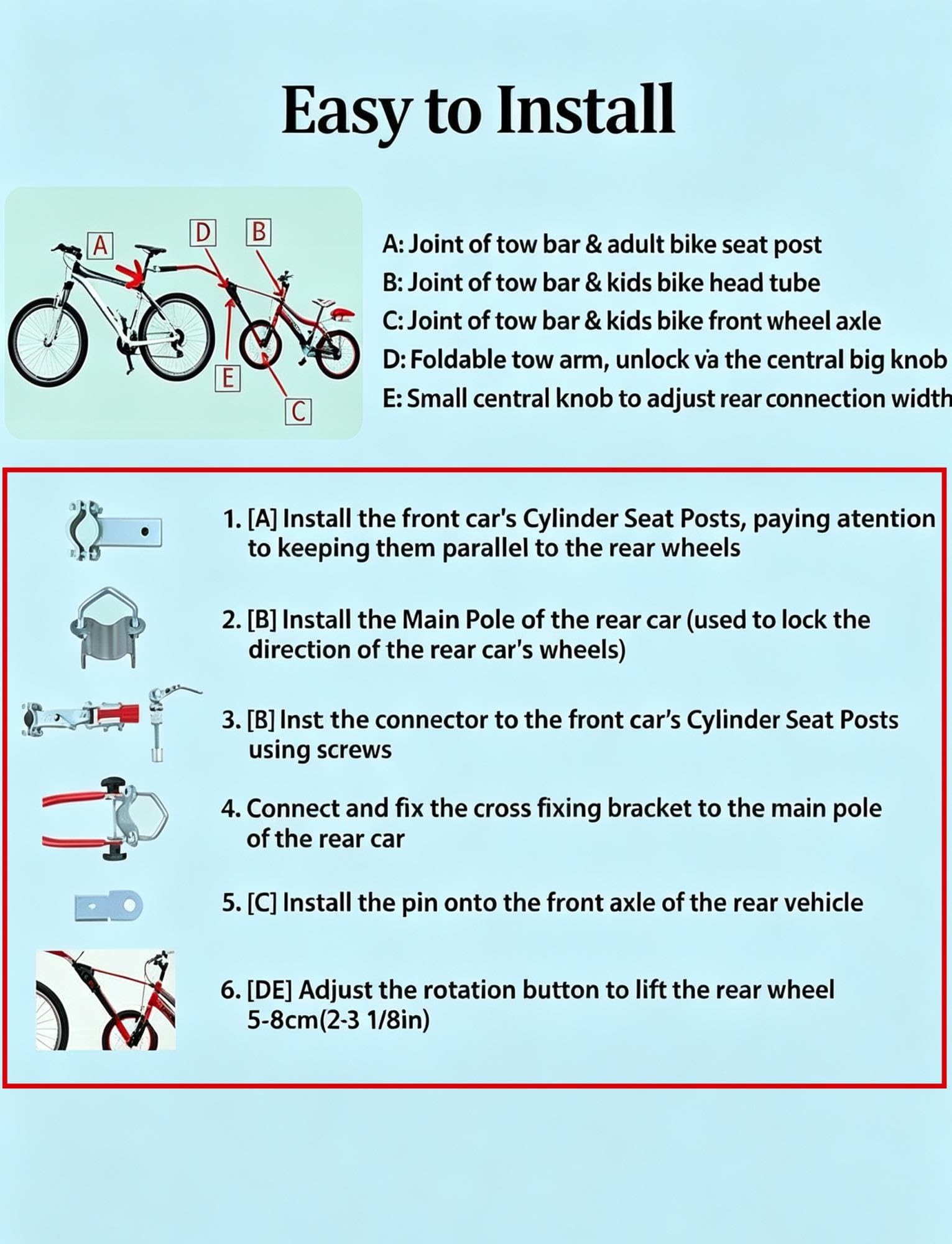 Barre Attelage Vélo Enfant Connecteur Remorque Vélo Ajustable