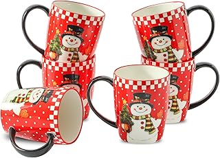 HASENSE Christmas Coffee Mugs Set of 6,15oz Ceramic Mug Gift, Matching X...