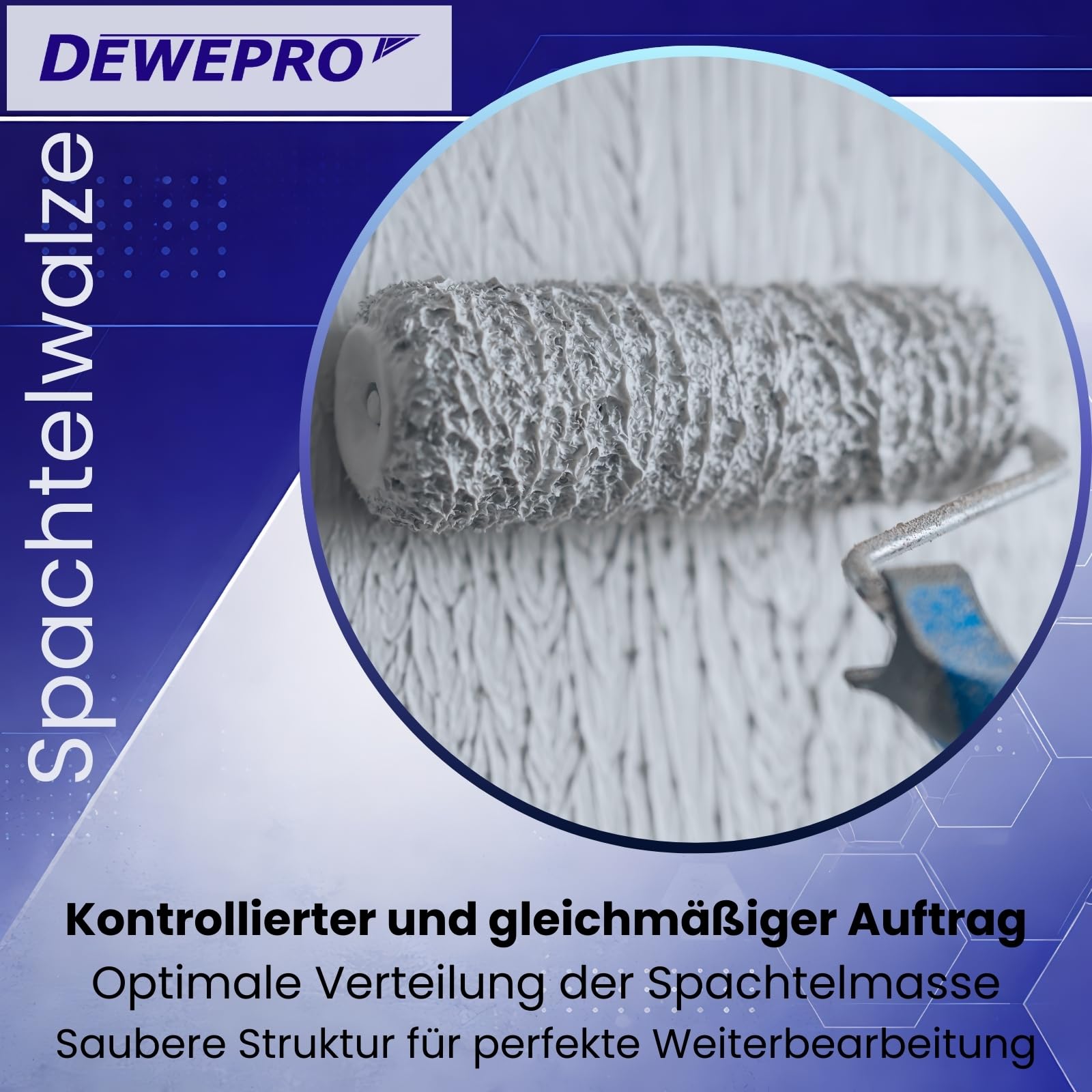 DEWEPRO Beschichtungsroller Set in den Breiten 230mm und 80mm für Spachtelmasse - Rollspachtel - Spezial-Roller für pastöse Spachtelmassen