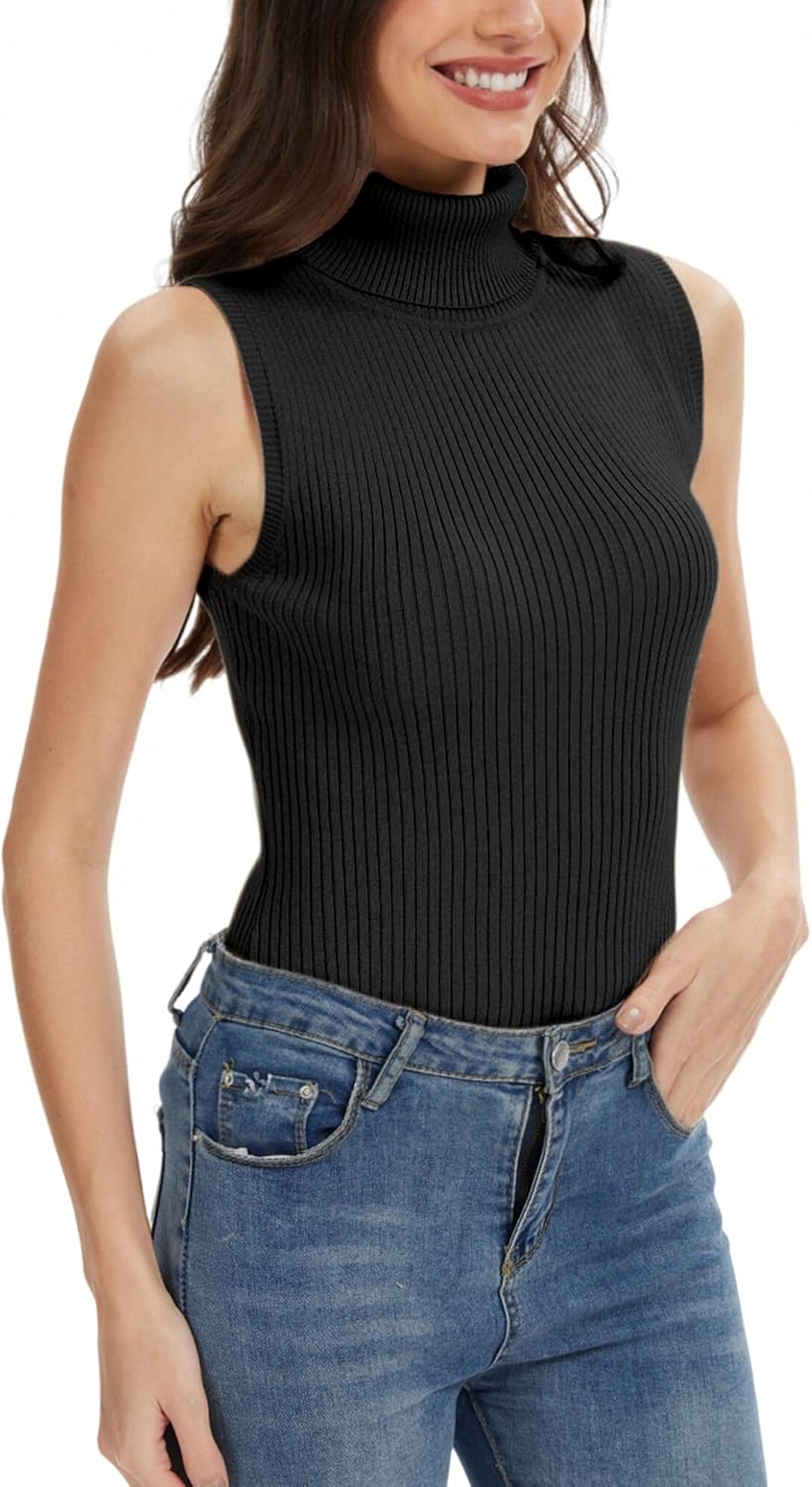 INKOFF Women’s Sleeveless Turtleneck Tops Ribbed Slim Fitted Turtle Neck Sweater Vest Dressy High Neck Knit Top - Image 2