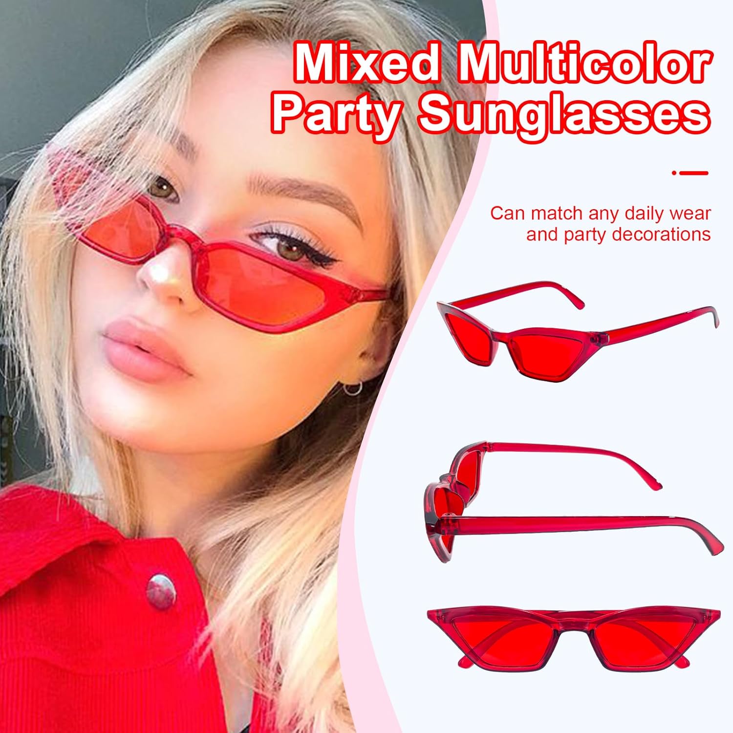 Matcheck 8 Mixed Style Colored Sunglasses Pink Classic Retro Party Favors Eyewear Costume Accessories Bulk Glasses for Women - Image 3