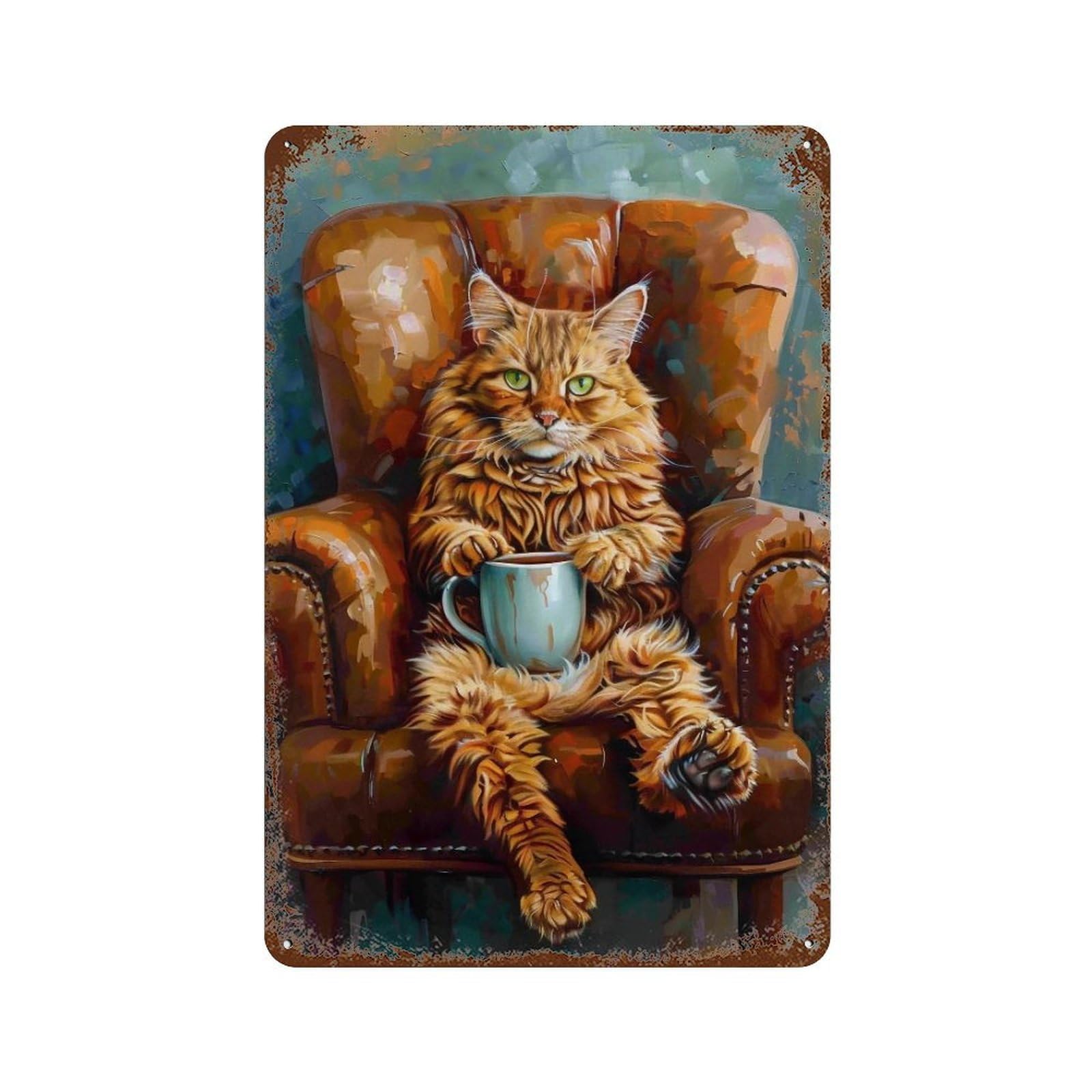 YHGERTKU Coffee Cat 02 Wall Art Retro Iron Vintage Metal Tin Sign Poster Modern Decor for Living Rooms Gift 30x20cm