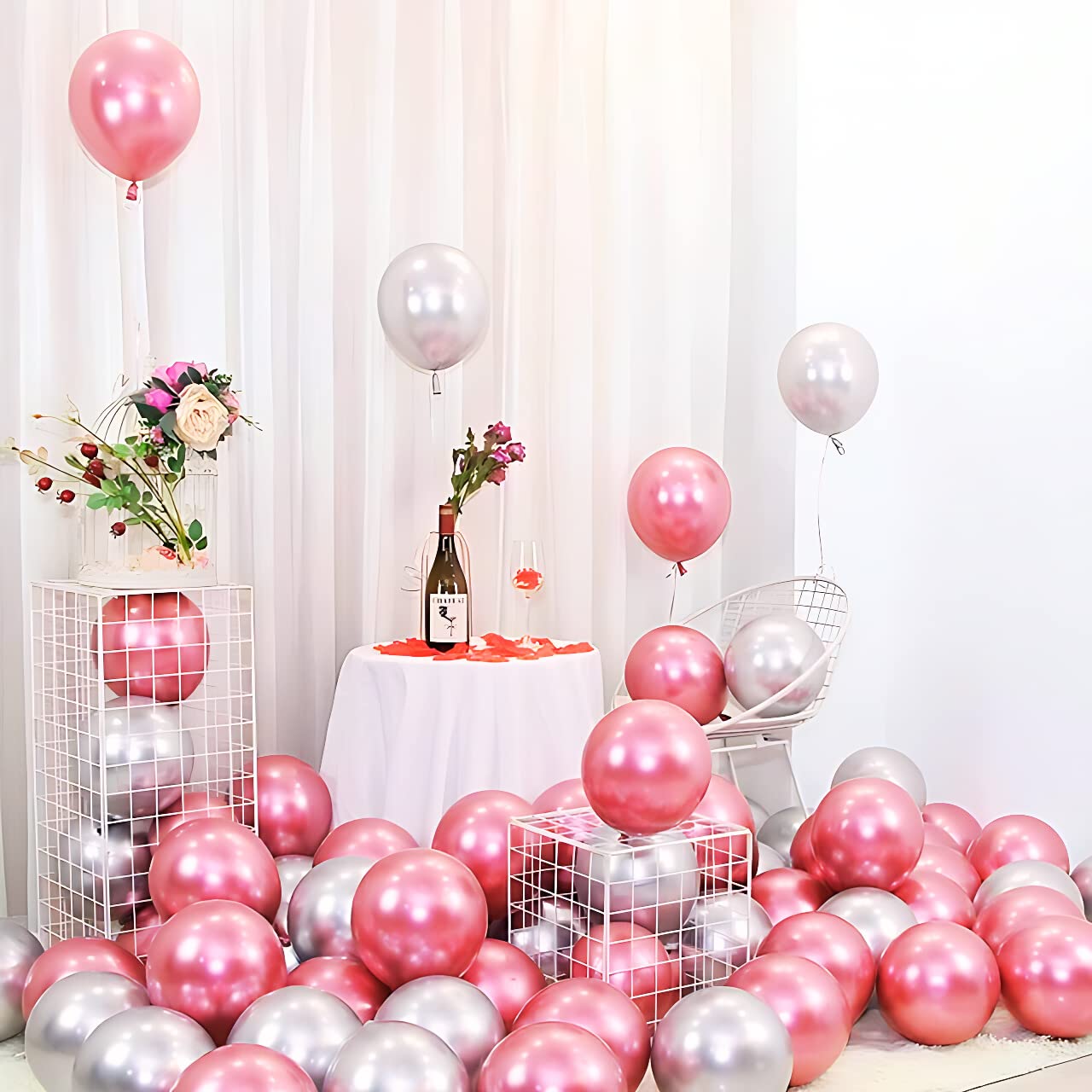 25 pcs Pink and Silver Chrome Balloons for Birthday decoration celebration Anniversary baby shower Girls Boys Men Women