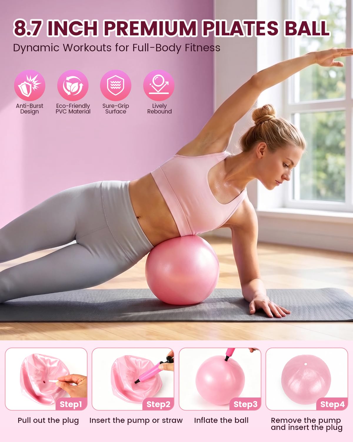 Kit per Pilates 24 in 1, kit per allenamento a casa, per donne, attrezzatura per pilates con anello e palla da 33 cm, per principianti e allenamenti a casa