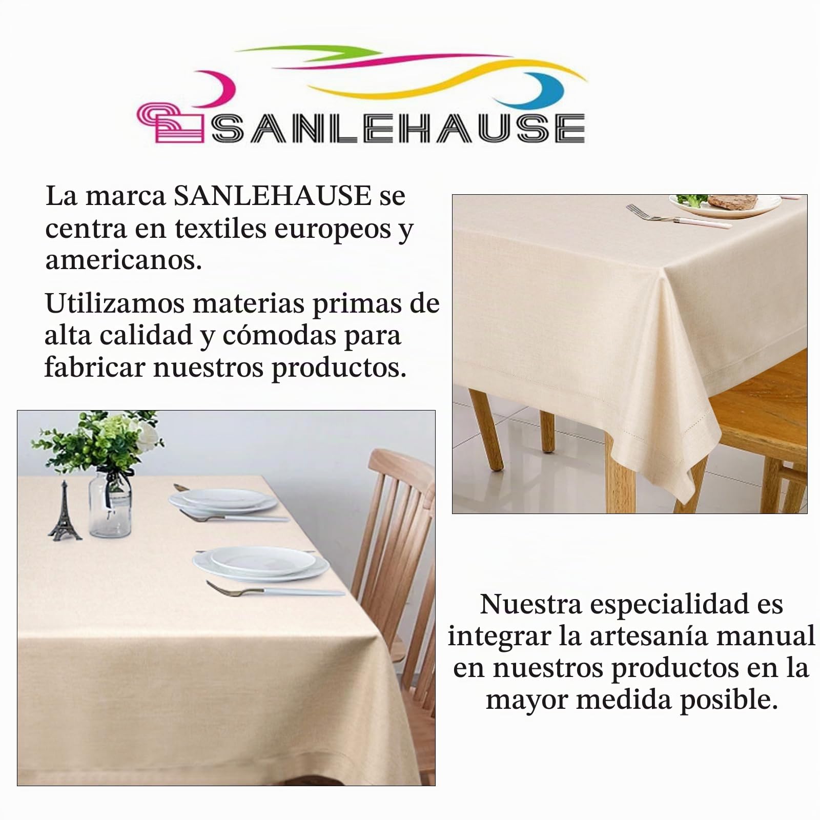 Mantel de Lino Beige 155 x 400cm Mantel de Mesa Rectángulo Hecho a Mano Beige Material Natural Respetuoso con el Medio Ambiente Mantel de Color sólido Diseño Clásico Hueco