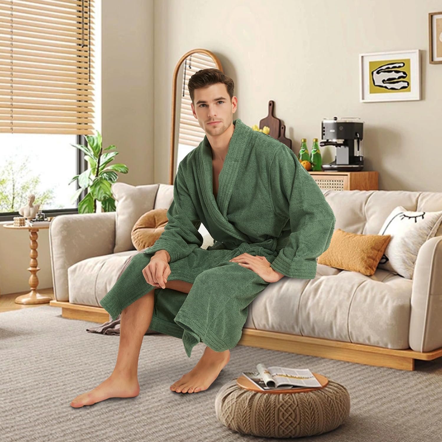 Ramesses Bathrobe Mens,Premium Thick Terry Cloth Bathrobe,Towel Bath robe Long–Staple Combed Men's Cotton Robe - Image 4