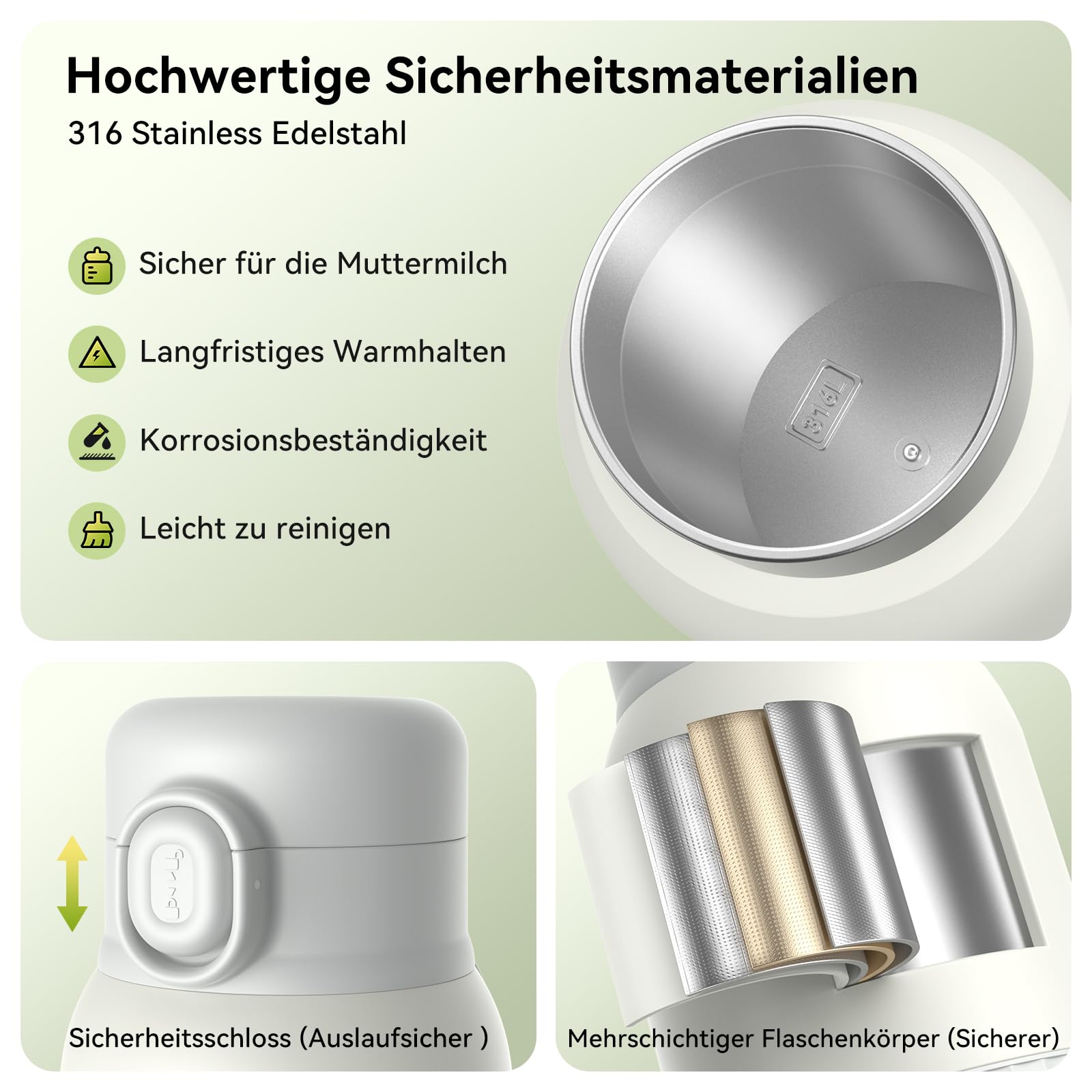 Tragbarer Flaschenwärmer Baby Unterwegs Akku 380ml für Muttermilch Wasser 10000mAh Schnell Aufheizen Präzise Temperaturregelung 100W Lange Akkulaufzeit USB-C Laden Auslaufsicher Geschenk