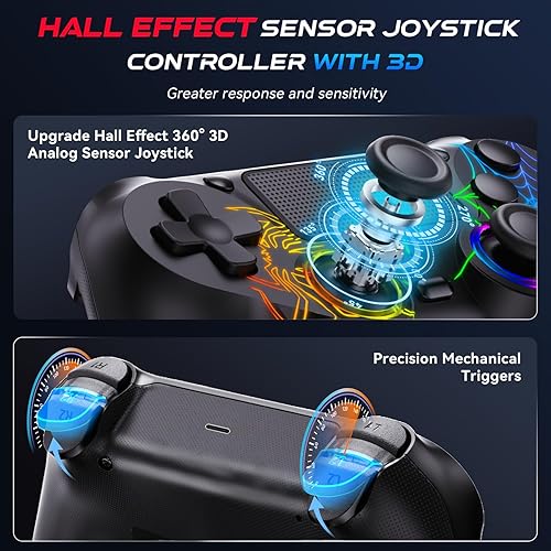 Miniatura 3 de Fanyooge Controller Wireless for PS4, 2 Pack Spider Pattern RGB Controller for Ps4 with Hall Effect Joystick1000mAh BatteryUSB CDual Vibration6-Axis