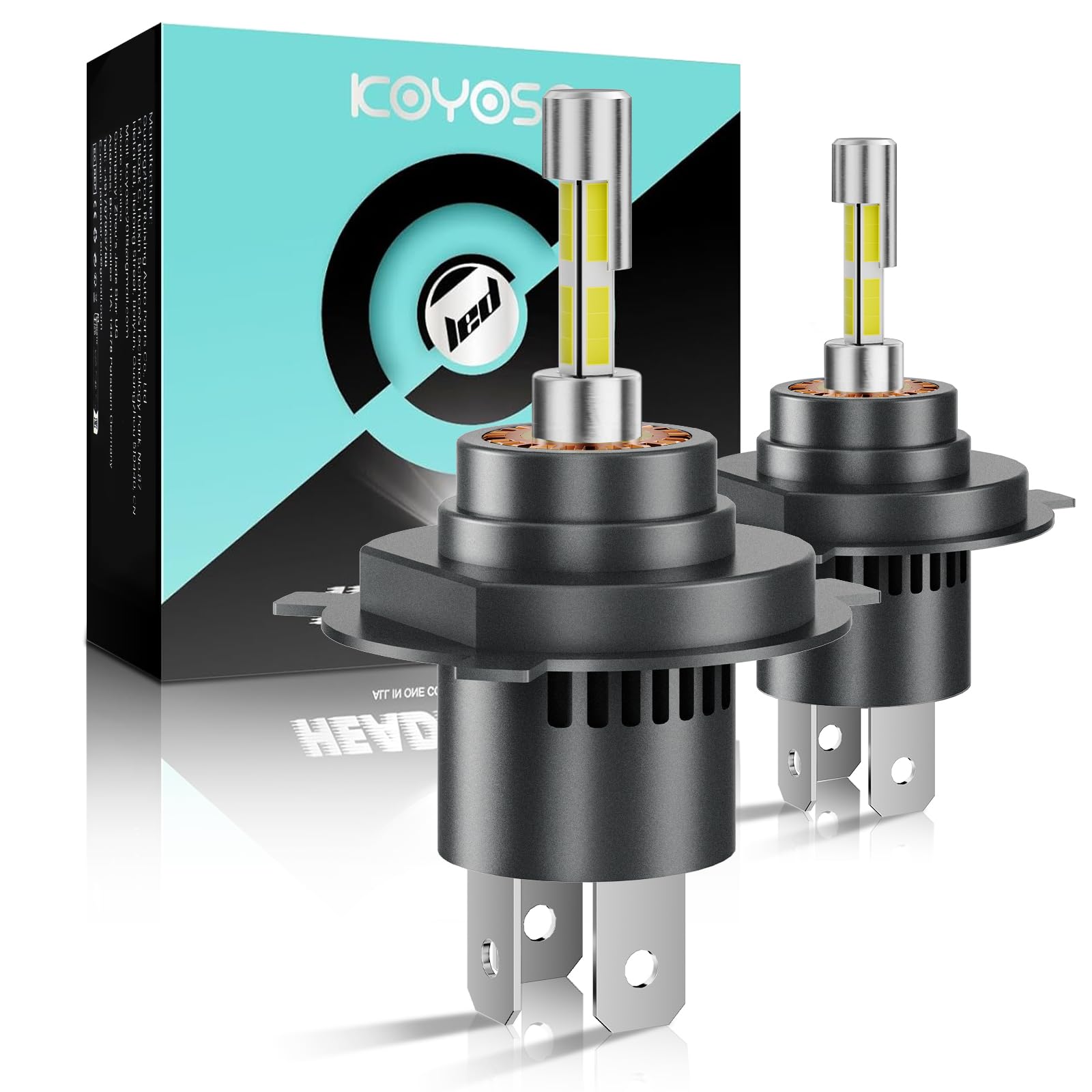 KOYOSO H4 LED Lampadine 100W: 20000LM 6500K 360° Fari 400% Super Brillante | Abbaglianti e Anabbaglianti Kit Sostituzione Alogena per 12V Auto