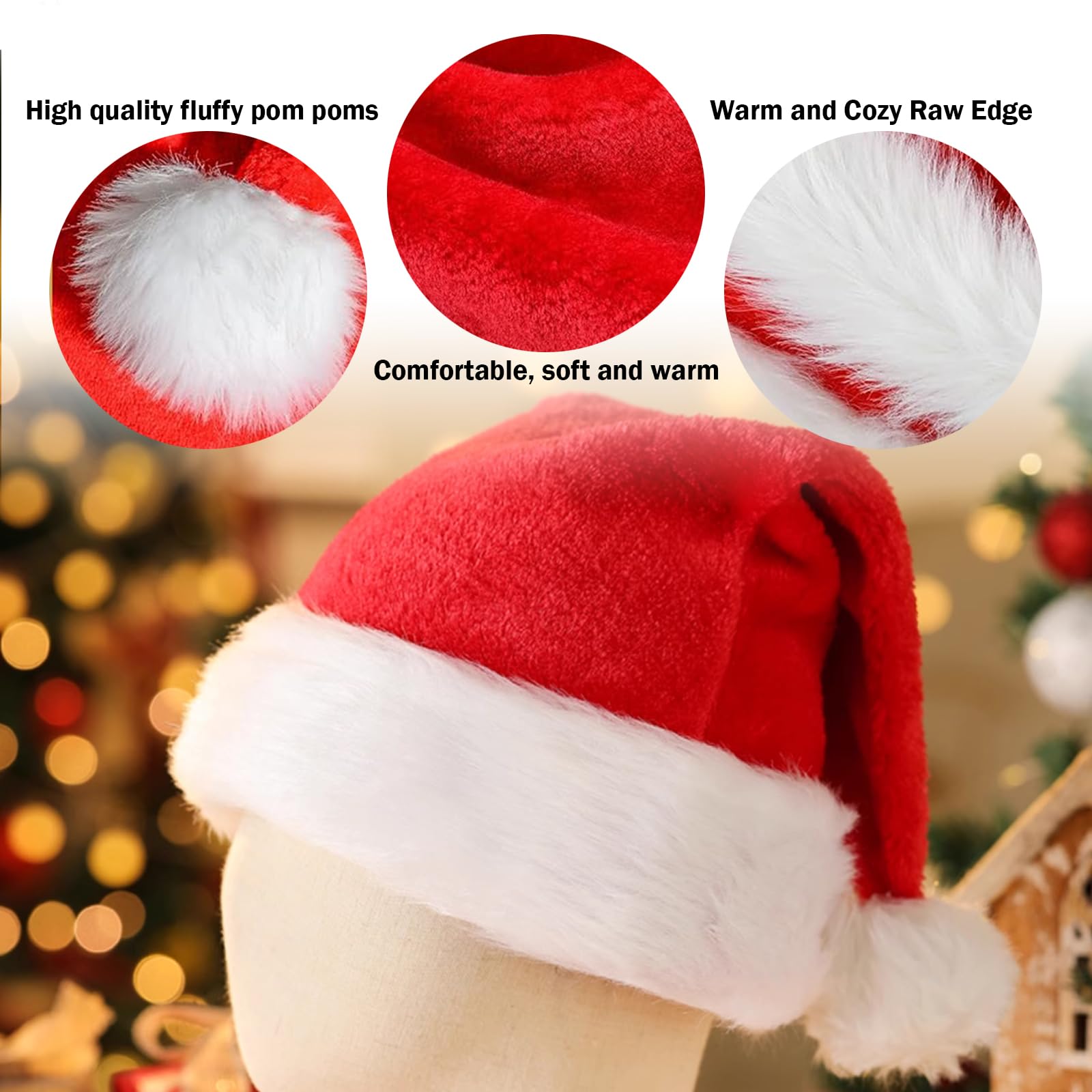 EEPLUYTY Santa Hat, Adult Plush, Pack of 3 Christmas Hats, Red Christmas Hats, Plush, Santa Hats, Adult Style - Image 3