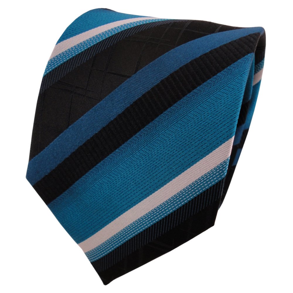 Tigertie Men's Turquoise Black Silver Silk Tie Striped - Tie Necktie Silk