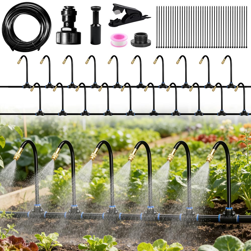 Irrigation System Kit, ADDLIVE Drip Irrigation System, 65.6Ft Automatic Garden Watering System, 360° Bending Misting Watering Systems for Outdoor Plants, Patio, Garden, Lawn, Greenhouse