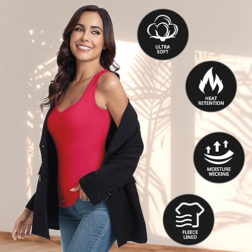 Miniatura 6 de WOWENY Camiseta sin mangas de forro polar térmico para mujer, sin mangas, cuello corazón, chaleco de invierno, ropa interior, camiseta cálida