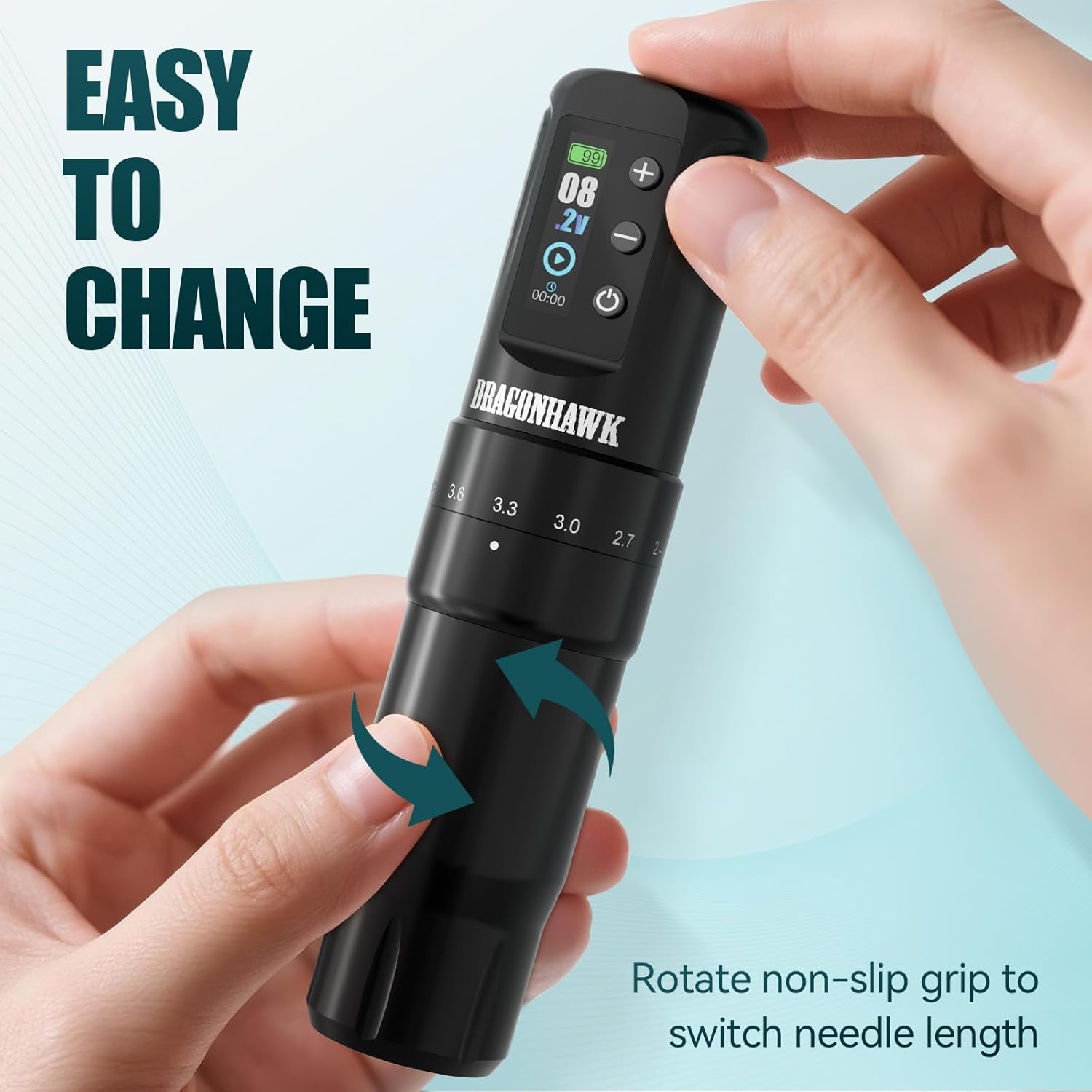 Dragonhawk Atom2 Pro コードレス タトゥー ペン マシン - 7 ストークス 長さ プロフェッショナル ロータリ