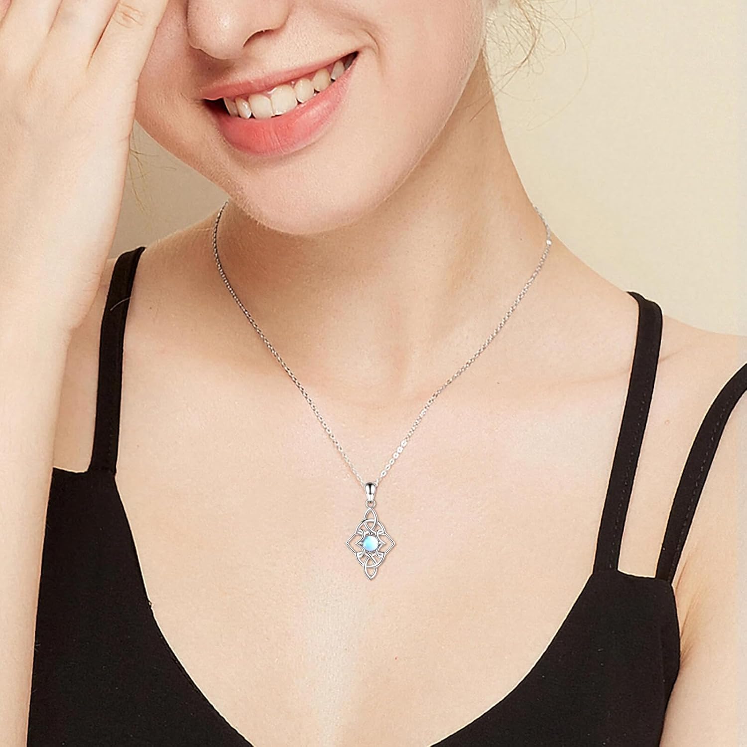 Irish Celtic Knot Moonstone Pendant Necklace for Women 925 Sterling Silver-Good Luck Protection Jewelry Gifts for Love One - Image 3