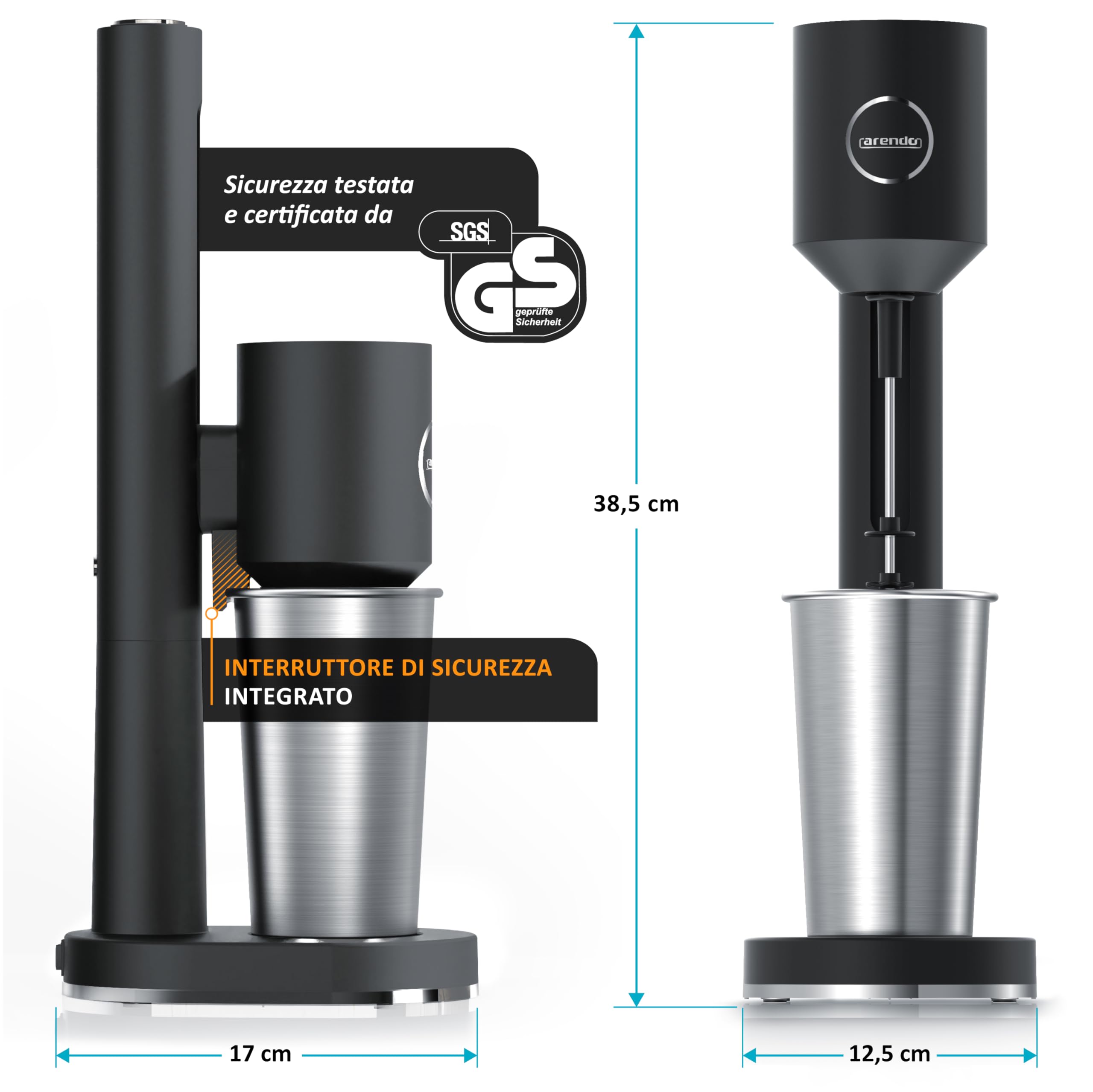 Arendo - Frullatore per bevande - Drink Mixer - Brocca da 500 ml - 100 W - 22.000 giri min - 2 regolazioni di velocità - Smoothies Milkshake Cocktail
