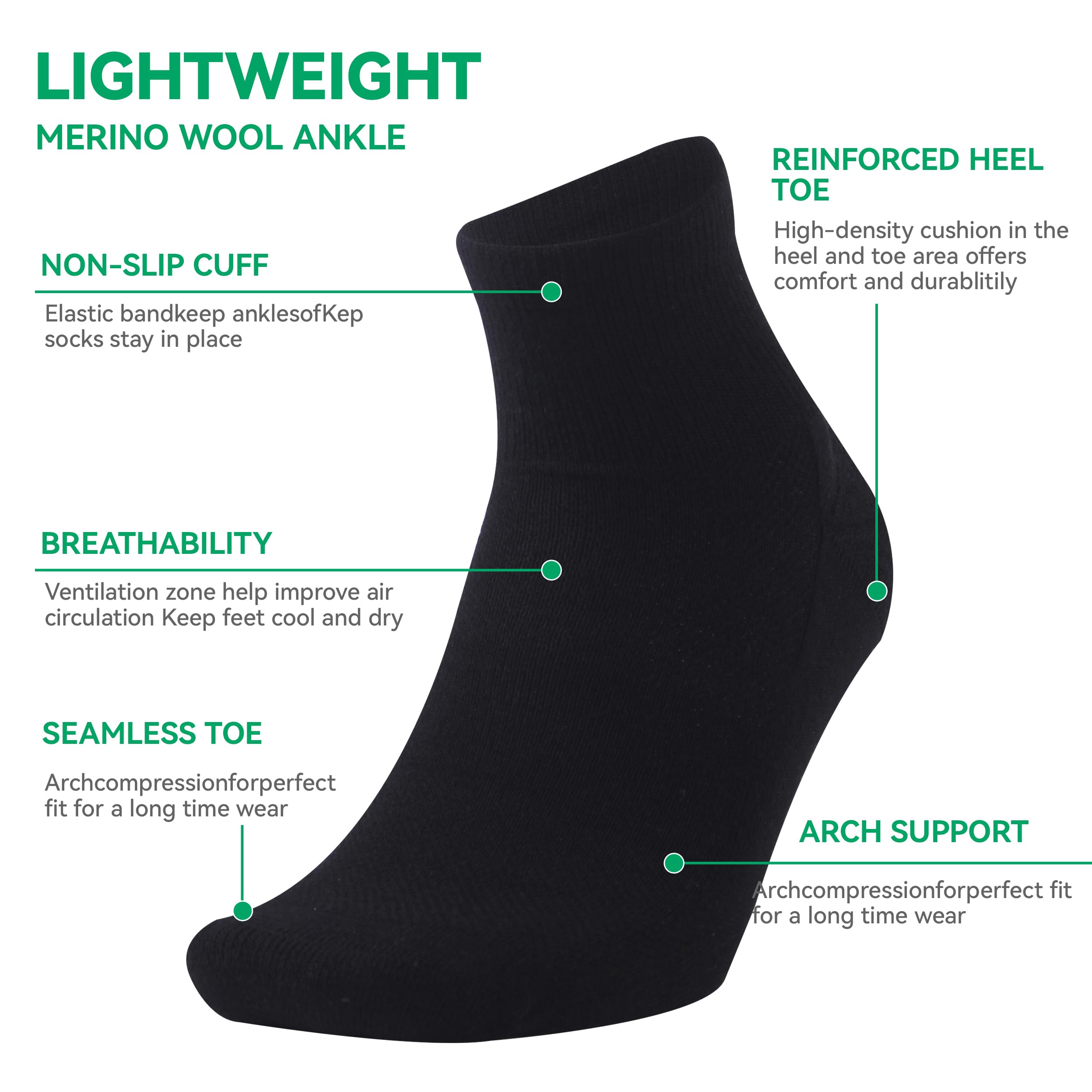 Calcetines de lana merino 90% para hombres y mujeres, calcetines de tobillo suaves y finos para atletismo, correr, senderismo, ciclismo, 3 pares, 3 Negro, M