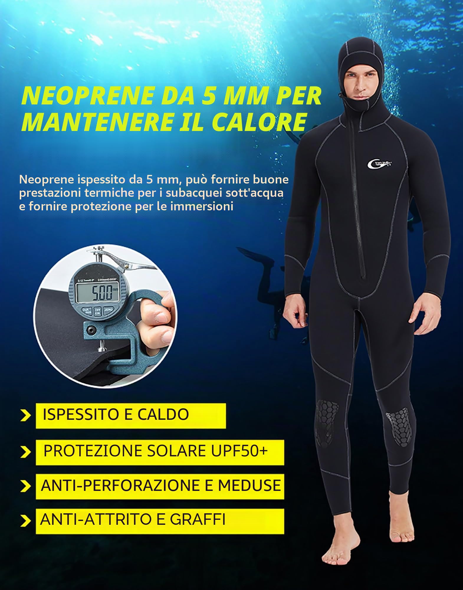 Muta mimetica for pesca subacquea 5MM Muta in neoprene da uomo Set separato da 2 pezzi Snorkeling Surf Muta da sub Costume da bagno for acque profonde