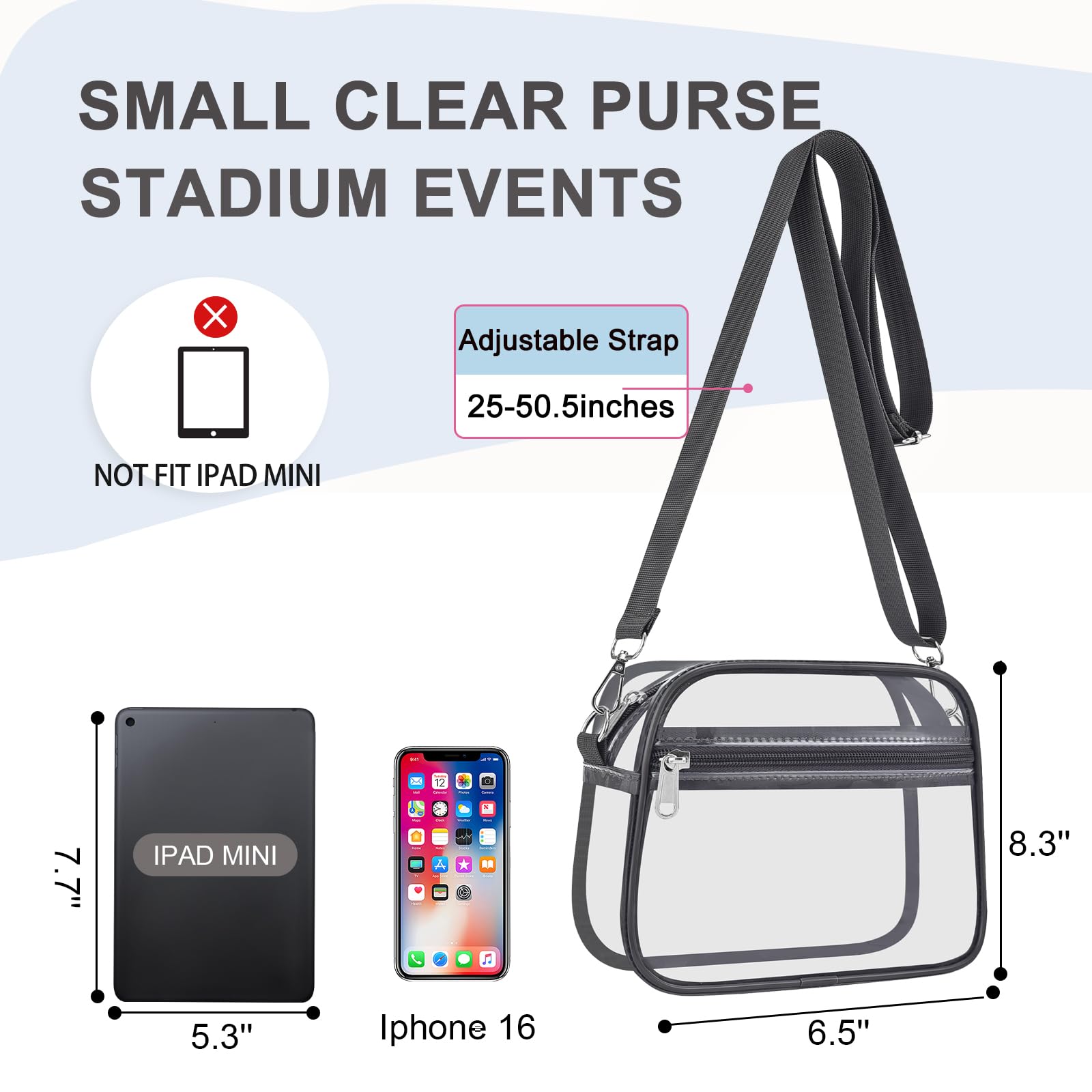 Oraben Clear Bag Stadium Approved Clear Purses Sports Fan Handbags Purses Stadium Events PVC Messenger Bag for Sports Work