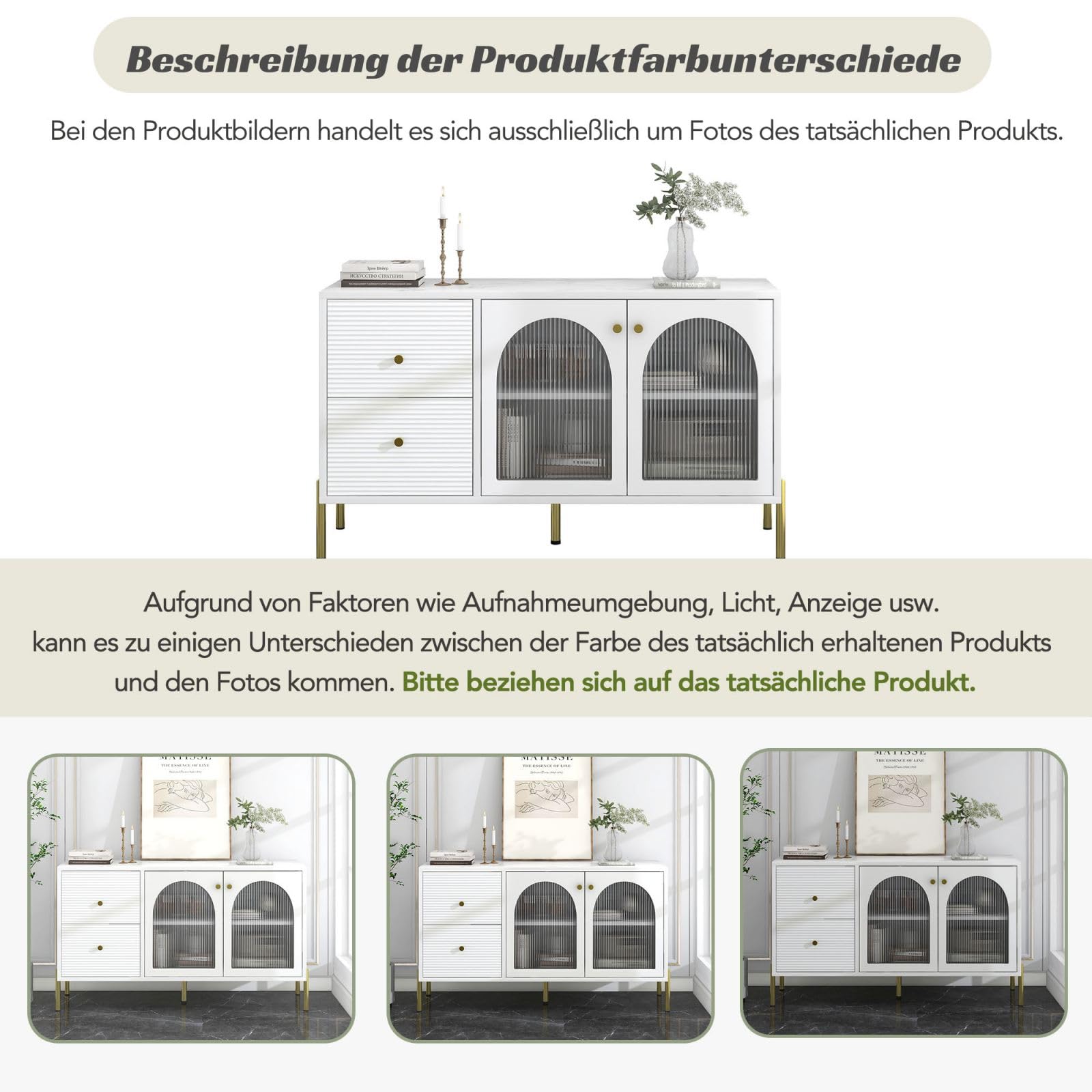 Credenza Sweiko, cassettiera con ante speciali, maniglie dorate, credenza/scarpiera/tavolino da camera