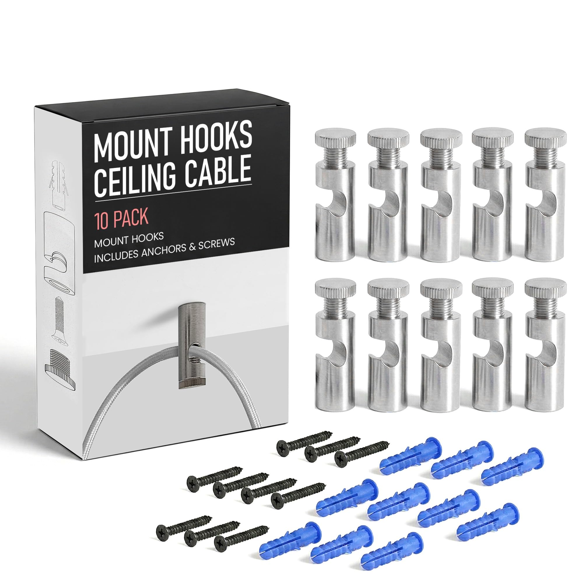 LEDSone 10 Pack Ceiling Cable Mount Hook for Swag Chandelier & Spider Light