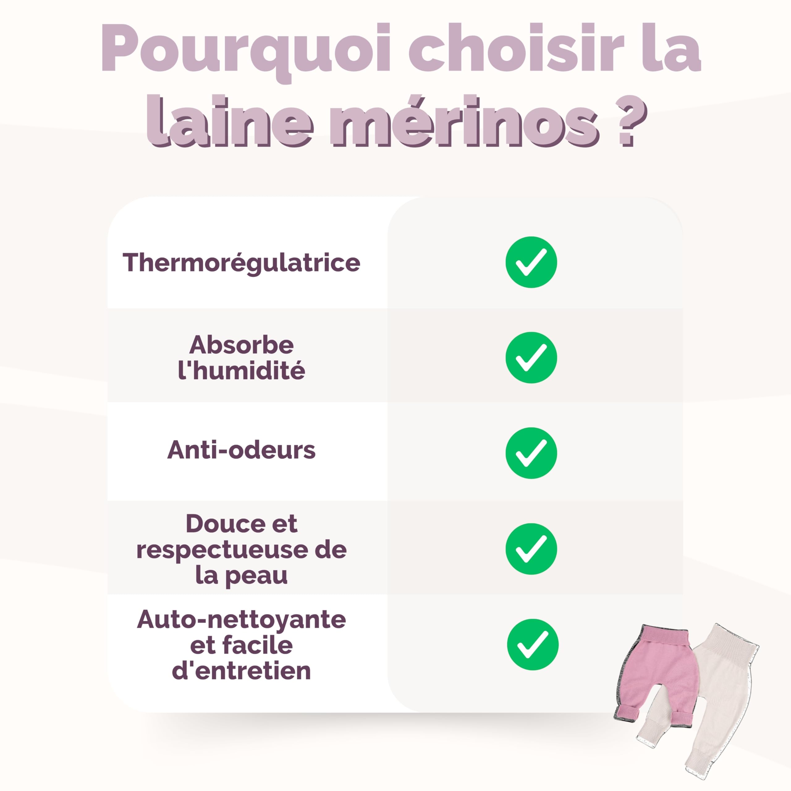 Livella Ensemble Bébé 100% Laine Mérinos - Pantalon & Cache-cœur Évolutif - Tailles 50-74 - Vieux Rose & Crème - Lavable en Machine