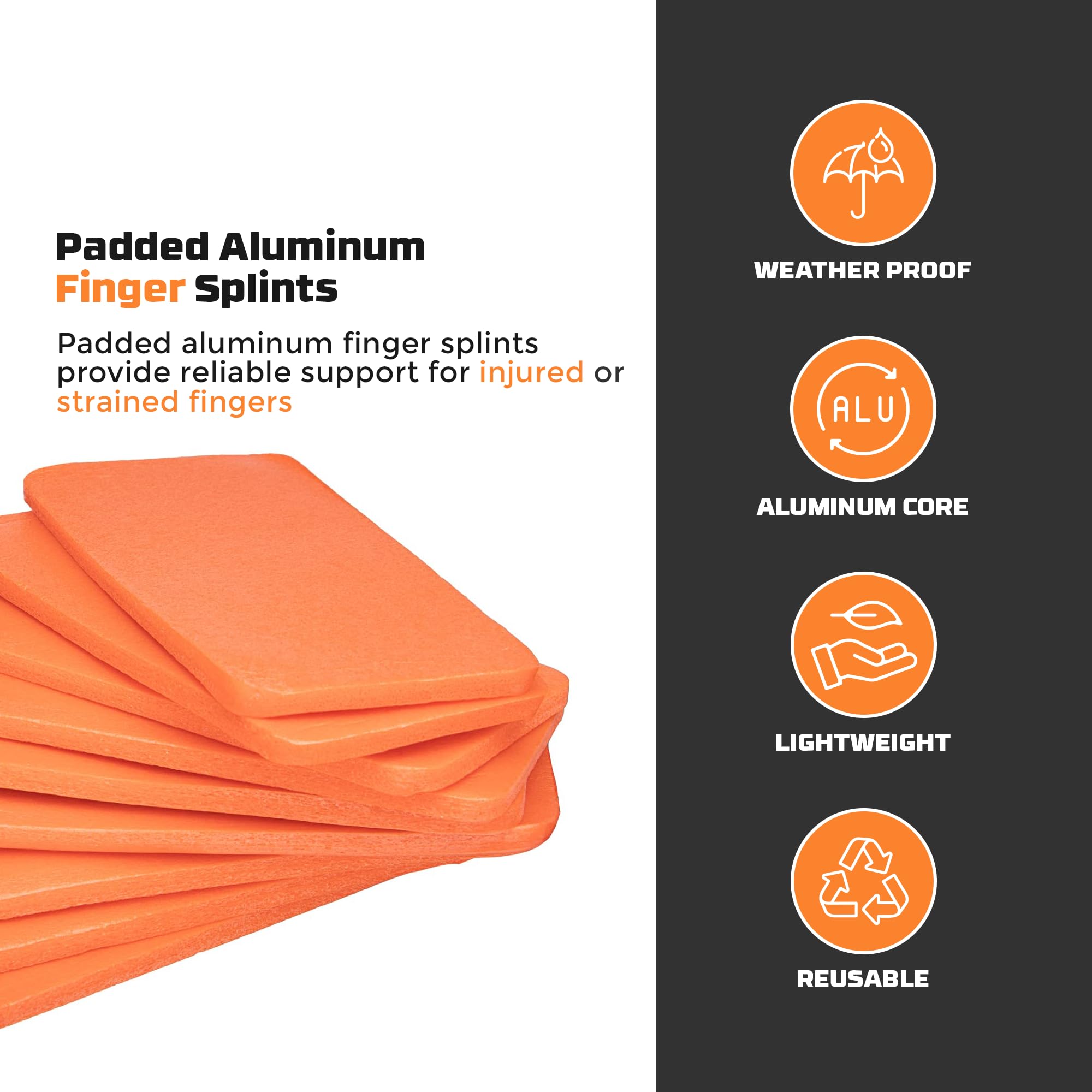 Primacare IS-5202 (Pack of 10) Padded Aluminum Finger Splints, Finger Brace for Pain Relief Sport Injuries, Basketball, Finger Buddy Wraps for Broken, Swollen Fingers or Dislocated Joint, 2", Orange