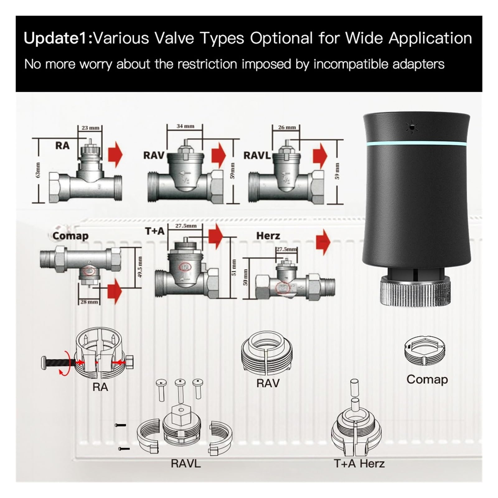 Inteligentny Termostat TRV, Zawór Grzejnikowy, Siłownik Regulatora Temperatury, Programowalne Sterowanie Głosowe OszczęDza Energię I Koszty Ogrzewania(Valve White,1 PC)