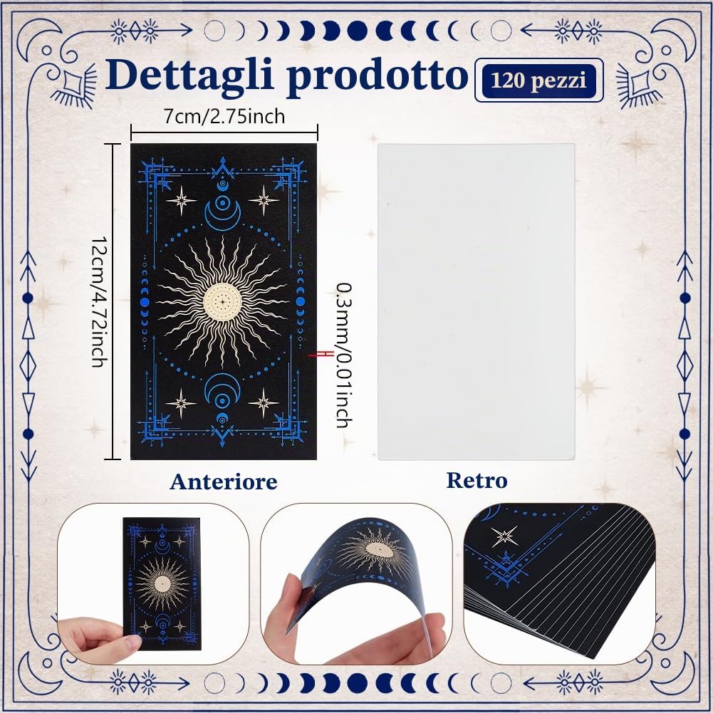 NBEADS 120 pz Carte Dei Tarocchi Vuote, Carte di l'Oracolo Scrivibili con Retro Bianco Mazzo di Tarocchi Fai Da Te per Seminari di Meditazione Attività per Feste, Regali Creativi, 12x7cm, Sole e Stel