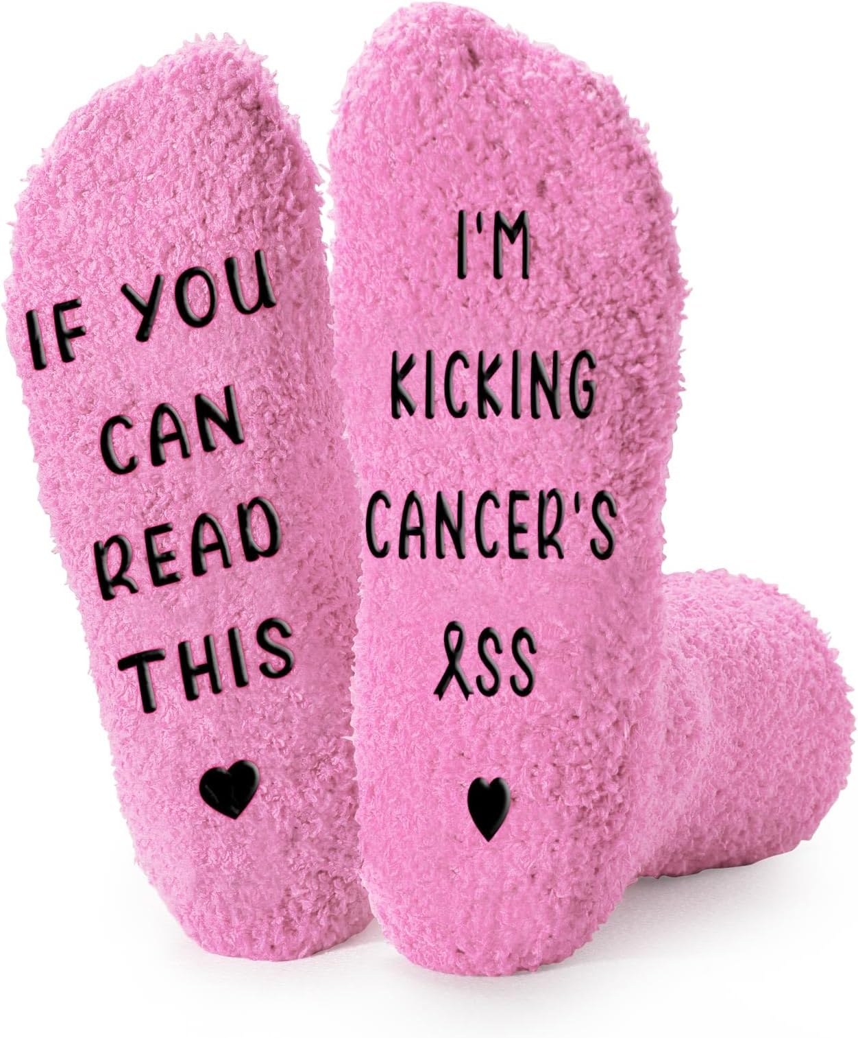 Breast Cancer Socks, Breast Cancer Care Fuzzy Socks Gifts for Mom, Get Well Soon Sock Gift for Women Patients, Pink, One Size