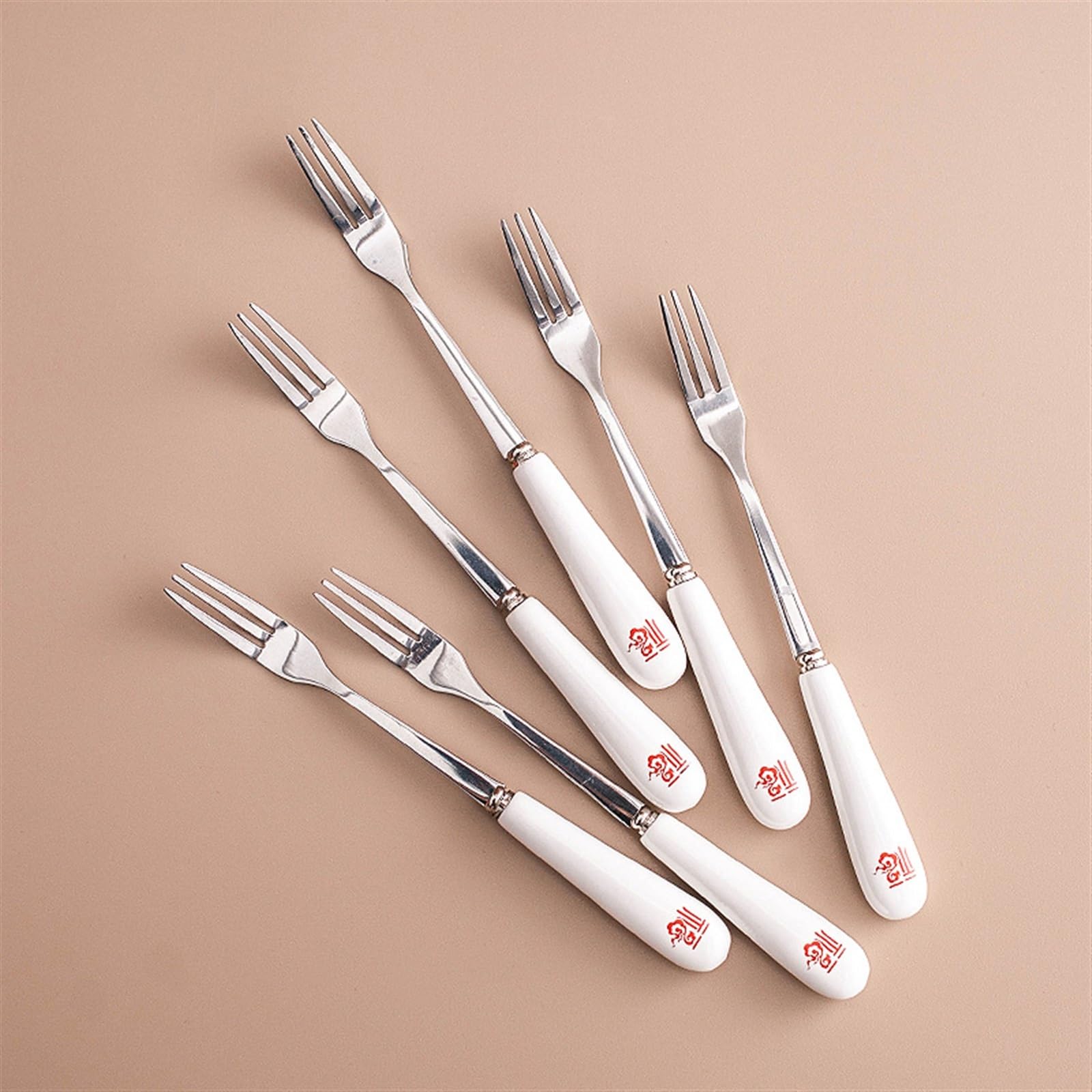 Lot de 6 fourchettes à dessert en acier inoxydable - Design en relief - Idéales pour la maison, la cuisine, le restaurant et les fêtes - En acier inoxydable 304 durable - Parfaites pour la décoration