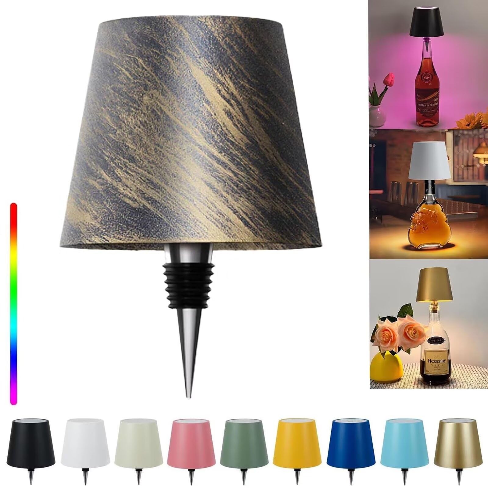 Pridola Wireless Bottle Lamp, 14cm Wine Bottle LED Light, RGB/3 Color Stepless Dimming Wine Bottle Decorative Lights, Touch Control LED Wireless Wine Bottle Lampshade, Tabletop Portable Bottle Lights — image 1