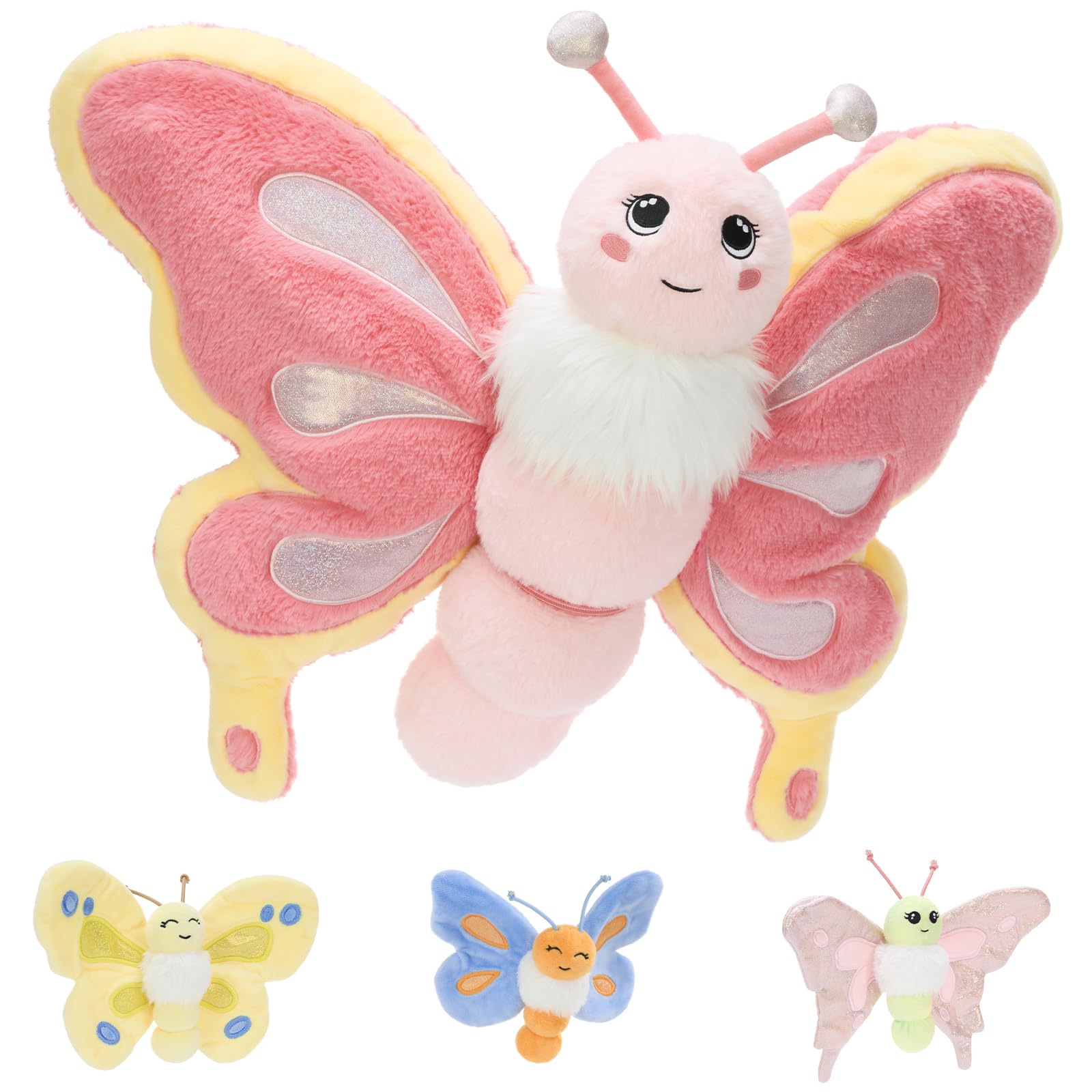 MorisMos Big Butterfly Teddy Soft Toy, 80cm Cuddly Fluffy Mommy with 3 Babies Inside, Plush Stuffed Animal Teddy Gift for Kids Birthday Deco