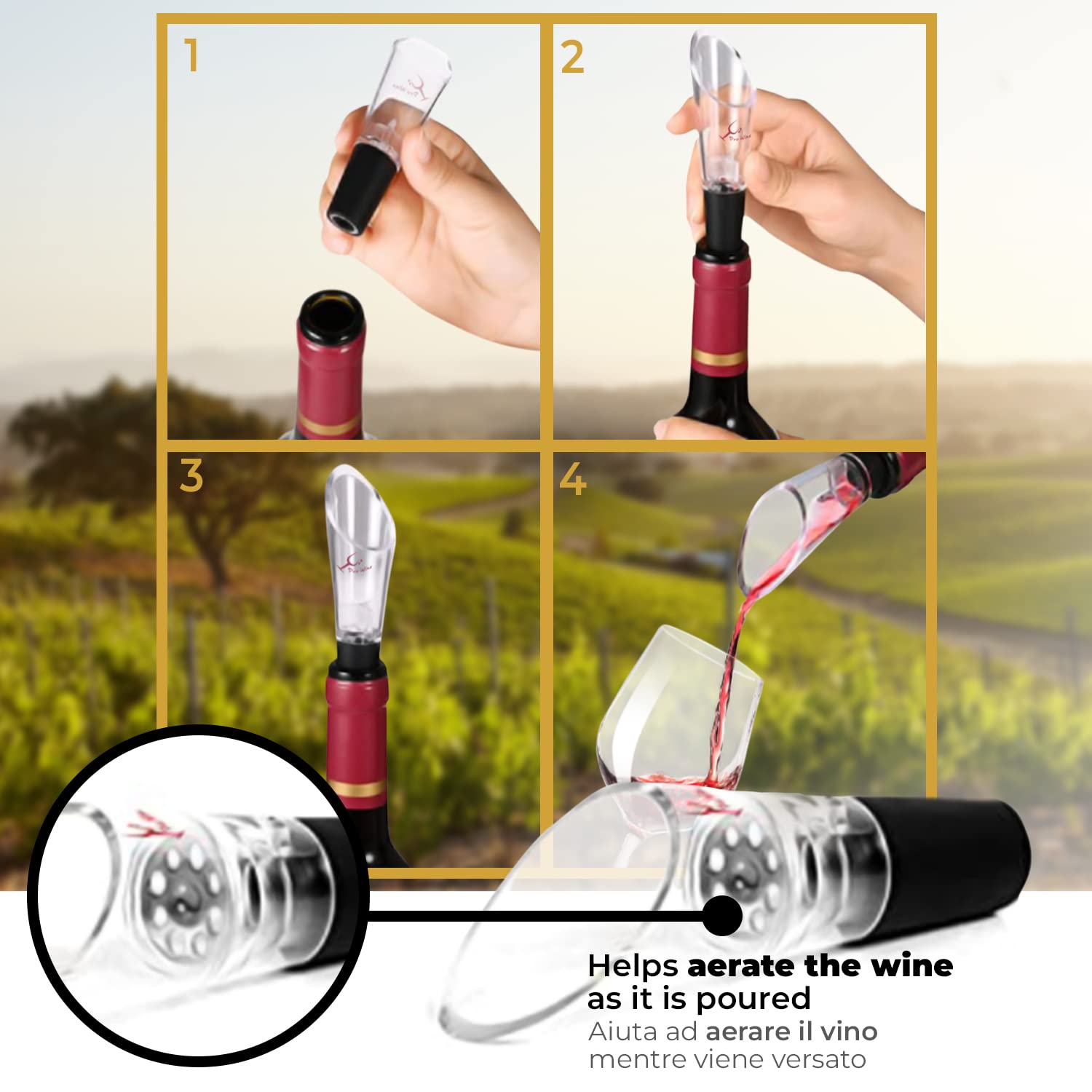 Cable Technologies Wine Pourer/Aerator + Wine Cap/Stopper, Pro Wine Pack Utility Wine Accessories - Image 2