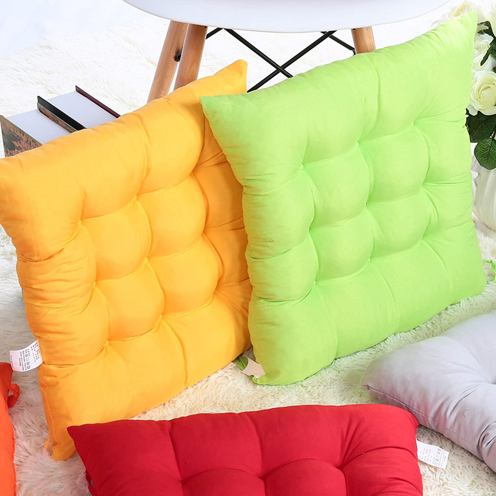 Coussin de Chaise en Velours Côtelé / Coussin d'Assise Épaissi Uni / 15,7 X 15,7 Po / Antidérapant / Lavable à la Machine / Doux et Soutenant / pour Bureau Étudiant Salle