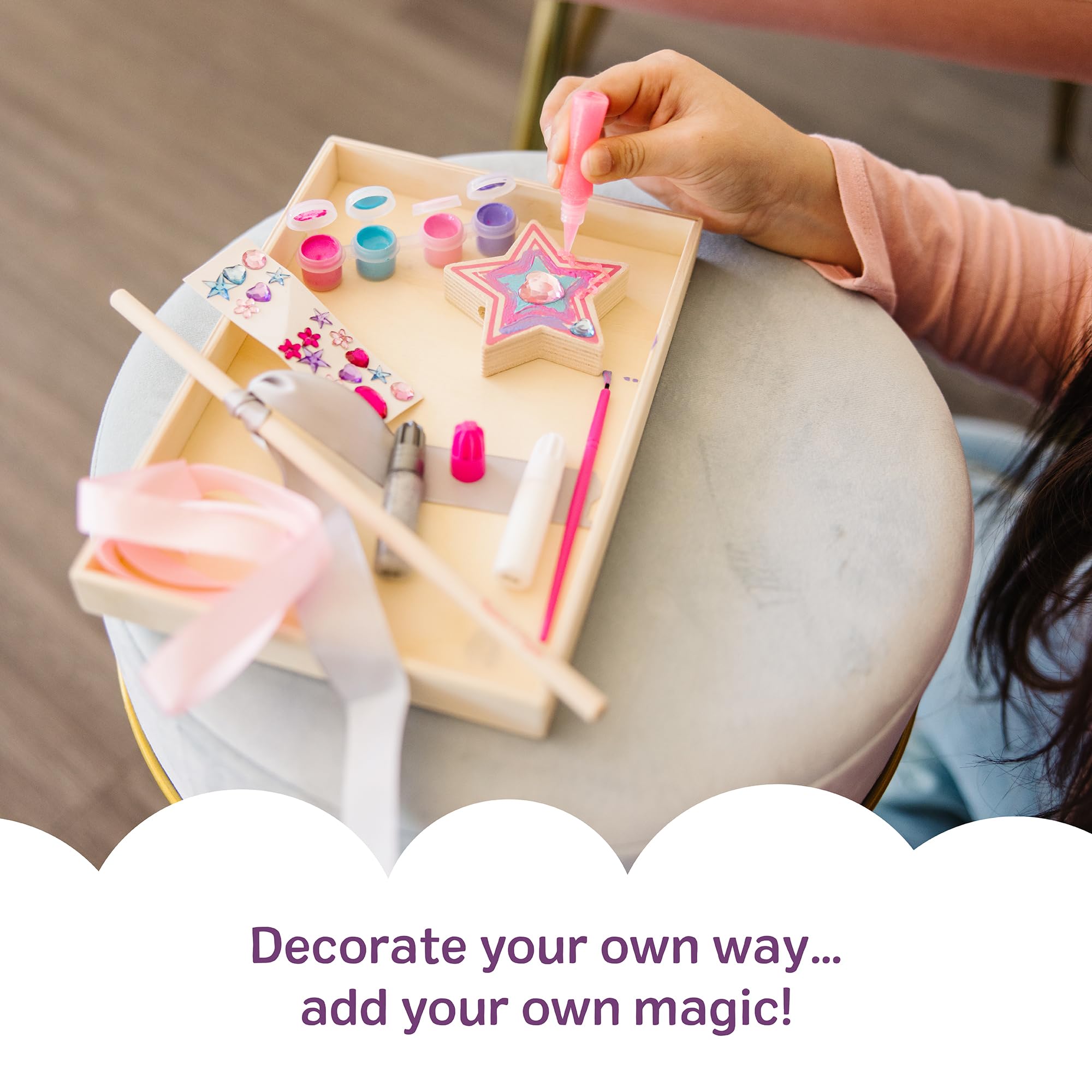Melissa & Doug Created by Me! Wooden Princess Wand, Arts & Crafts Kit with Paint, Glitter Stickers, Ribbons & More, Princess Toys for Kids 4+