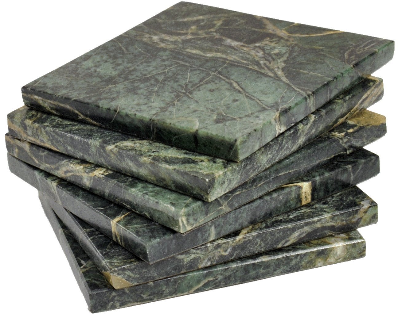 CraftsOfEgypt Set of 6 - Green Marble Stone Coasters Polished Coasters – 3.5 x 3.5 Inches (9x9 cm) Square – Protection from Drink Rings