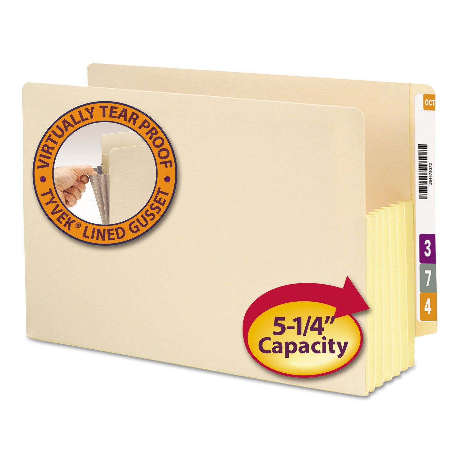 Smead ende Tab dosya çanta, güçlendirilmiş düz kesimli Tab, 5 – 1/10,2 cm Expansion, Tyvek® – Lined® Zwickel, Legal Boyut, Manila, kutu başına 10 adet (76174)