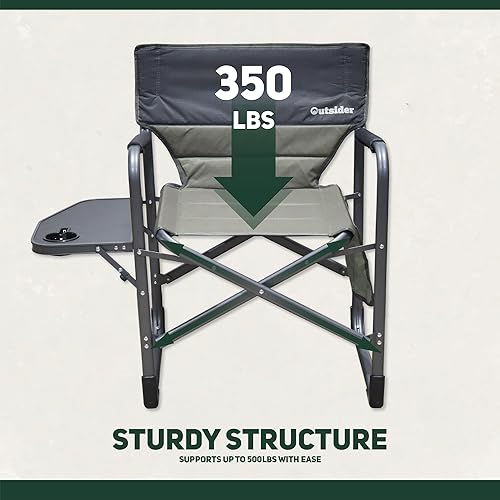Miniatura 4 de OUTSIDER Silla de campamento portátil de aluminio plegable y ligera con mesa auxiliar y bolsa de almacenamiento para camping, césped, deportes y