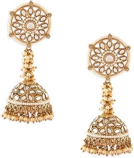 Zaveri Pearls Antique Gold Tone Kundan Pearls Embellished Statement Jhumki Earring For Women-ZPFK18084 Price In India