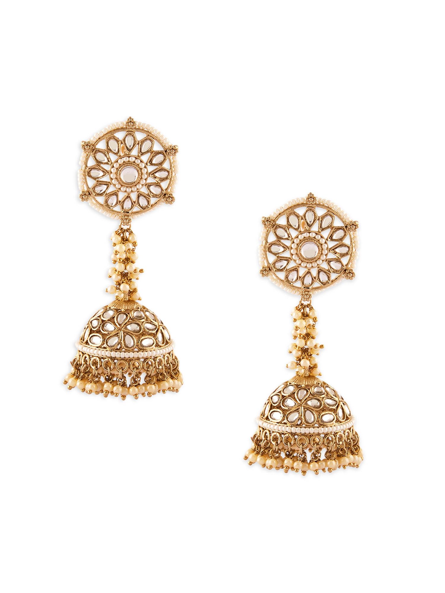 Zaveri Pearls Antique Gold Tone Kundan Pearls Embellished Statement Jhumki Earring For Women-ZPFK18084 (B0D3D9R646) Amazon Price History, Amazon Price Tracker