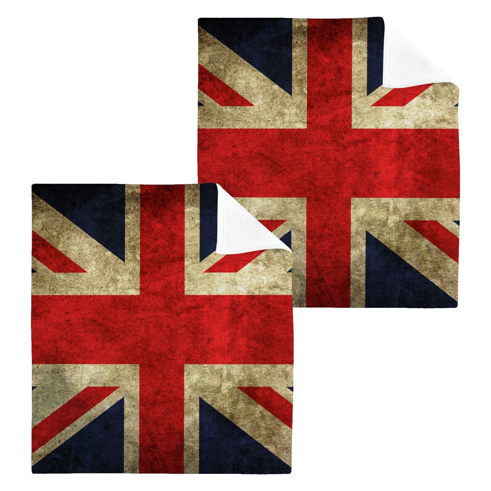 ISAOA Lovely British Flag Union Jack Cotton Guest Towels Face Cloths Washcloth Towel for Bathroom,Spa,Hotel,Kitchen Pack 2