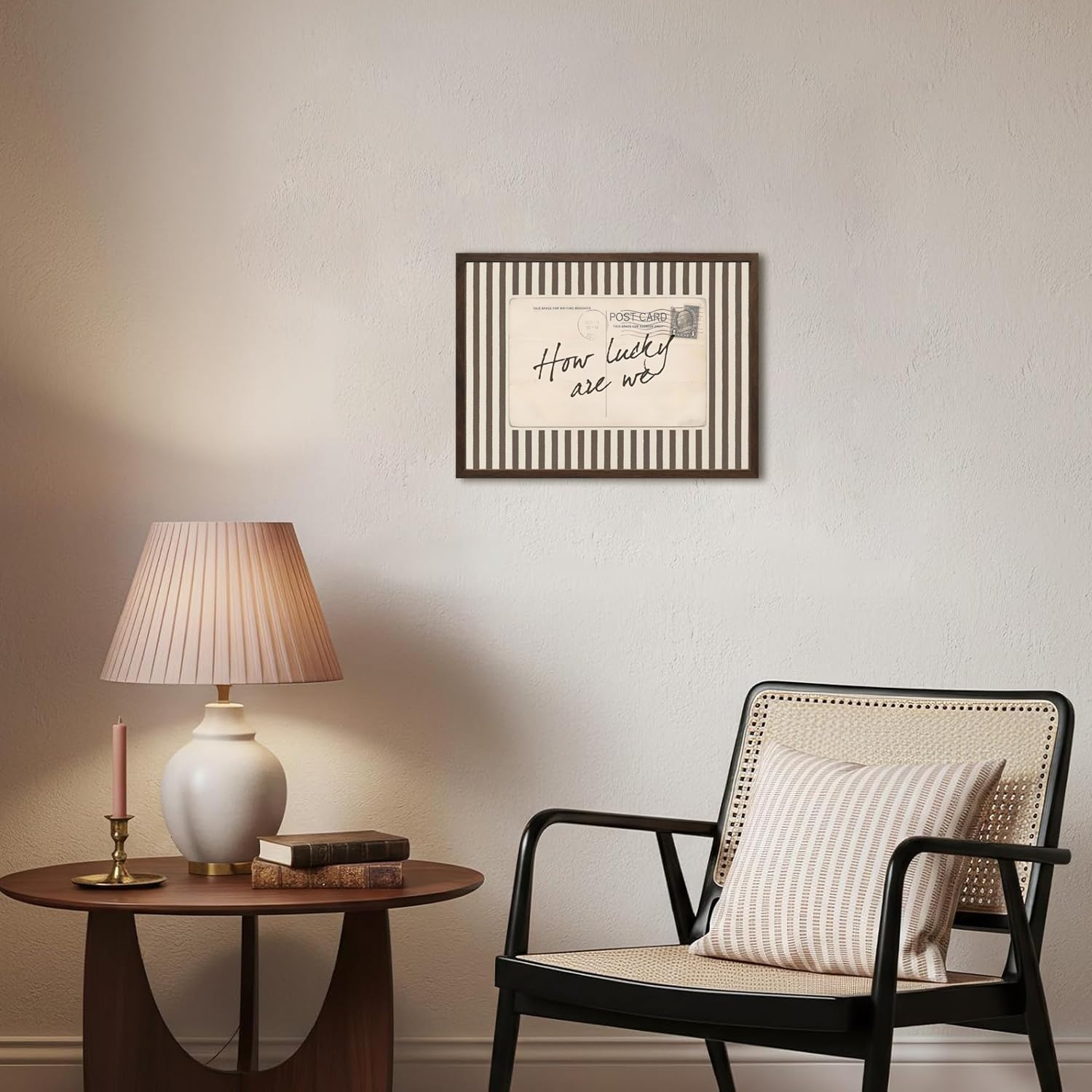How Lucky Are We Wall Art Vintage Striped Letter Postcard Wall Decor Picture Trendy Preppy Inspirational Quote Poster Canvas Painting Print for Living Room Bedroom 12x16 inch Walnut Wood Framed — view 6