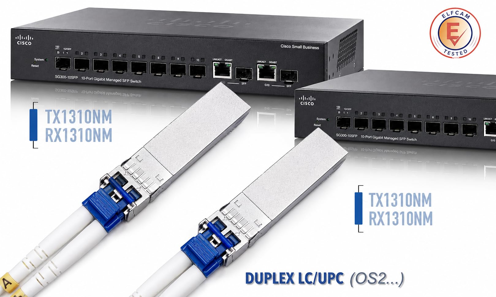 Elfcam® - 2 Stück, 10G SFP+, 10GBase-LR, Glasfaserkabel Duplex LC/UPC Singlemode (OS2) Stecker, 1310nm DDM 10KM