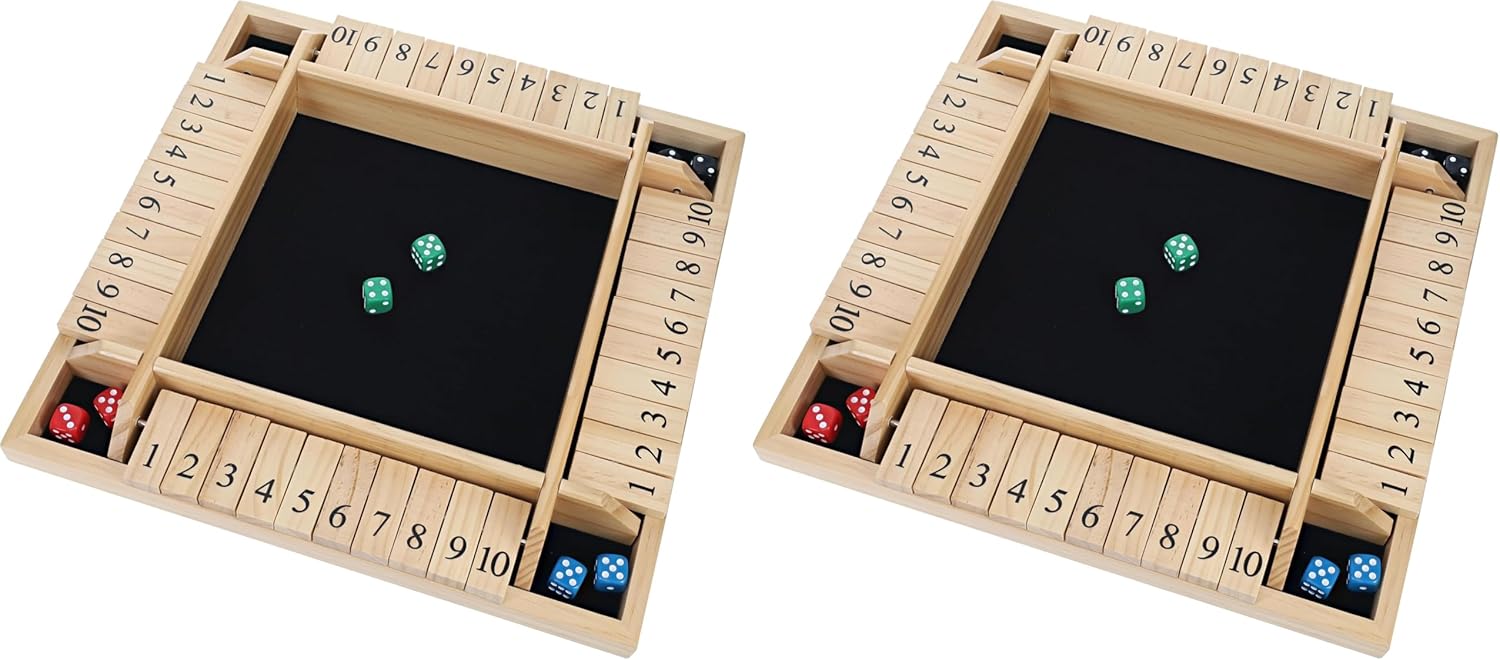 WE Games Shut the Box Wooden Board Game - Classic 4 Player Table Top Math Dice Game, Natural Wood, 8.5 in. Travel Size, 10 Numbers, for Families and Adults