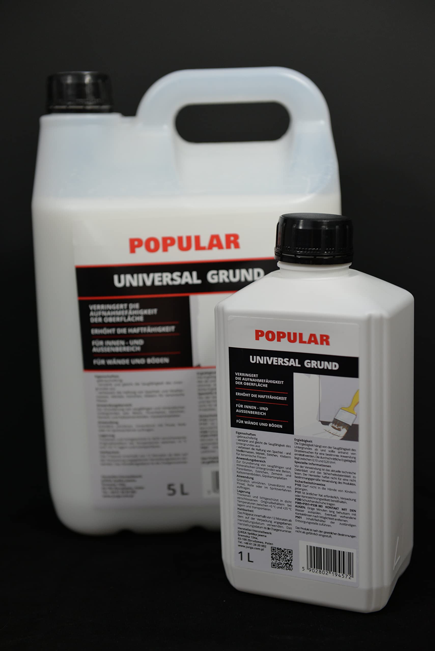 JURGA Popular Grunt 5L (≈50m²) Do Ścian i Podłóg Uniwersalny Podkład Preparat Gruntujący Do Użytku na Zewnątrz i Wewnątrz na Chłonne Porowate Podłoża