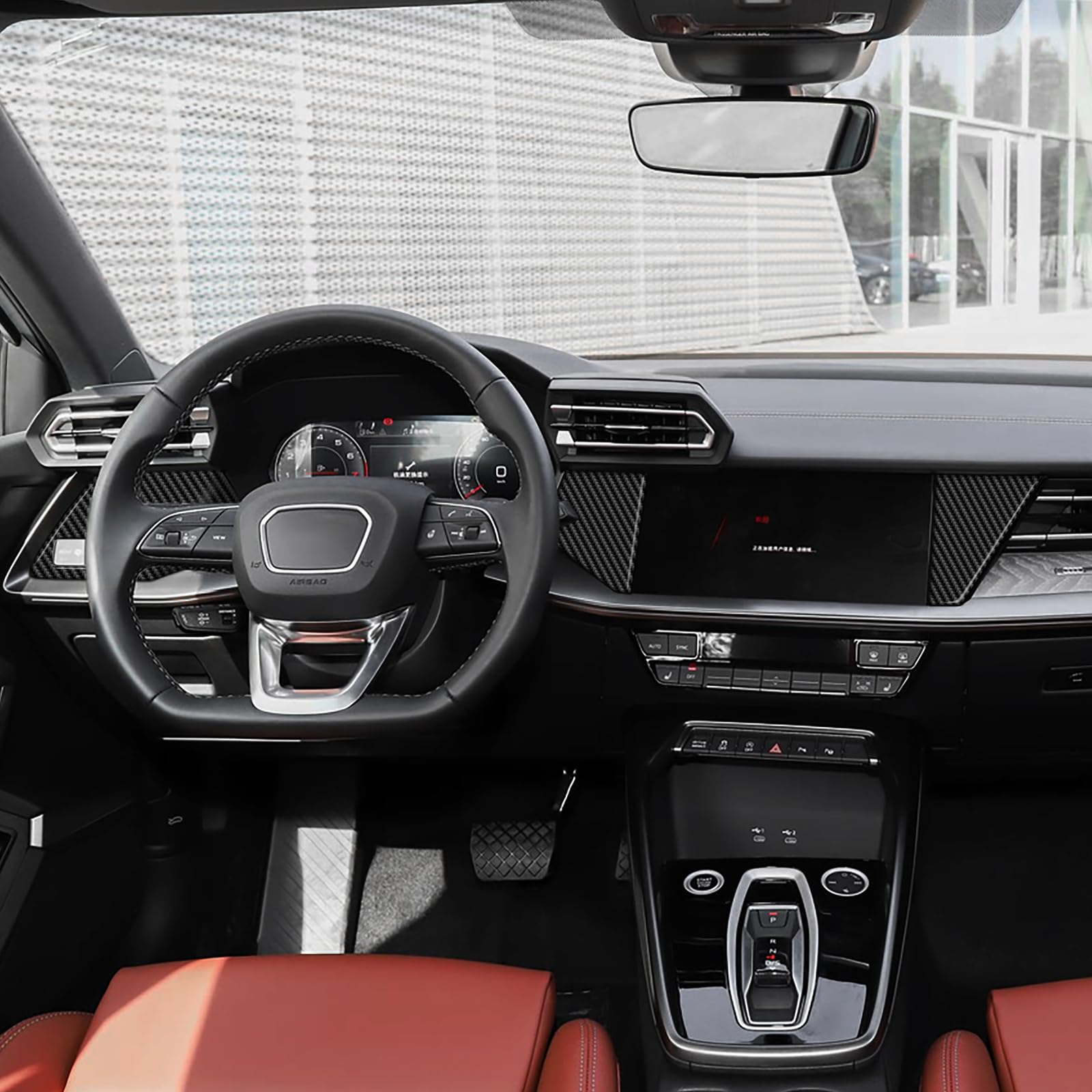 KUNGKIC Para Audi A3 S3 8Y 2020 2021 2022 2023 2024 2025 Fibra de Carbono Coche Consola Central Dash Pegatinas Decorativas Interior Accesorios 4 Unidades (Negro)
